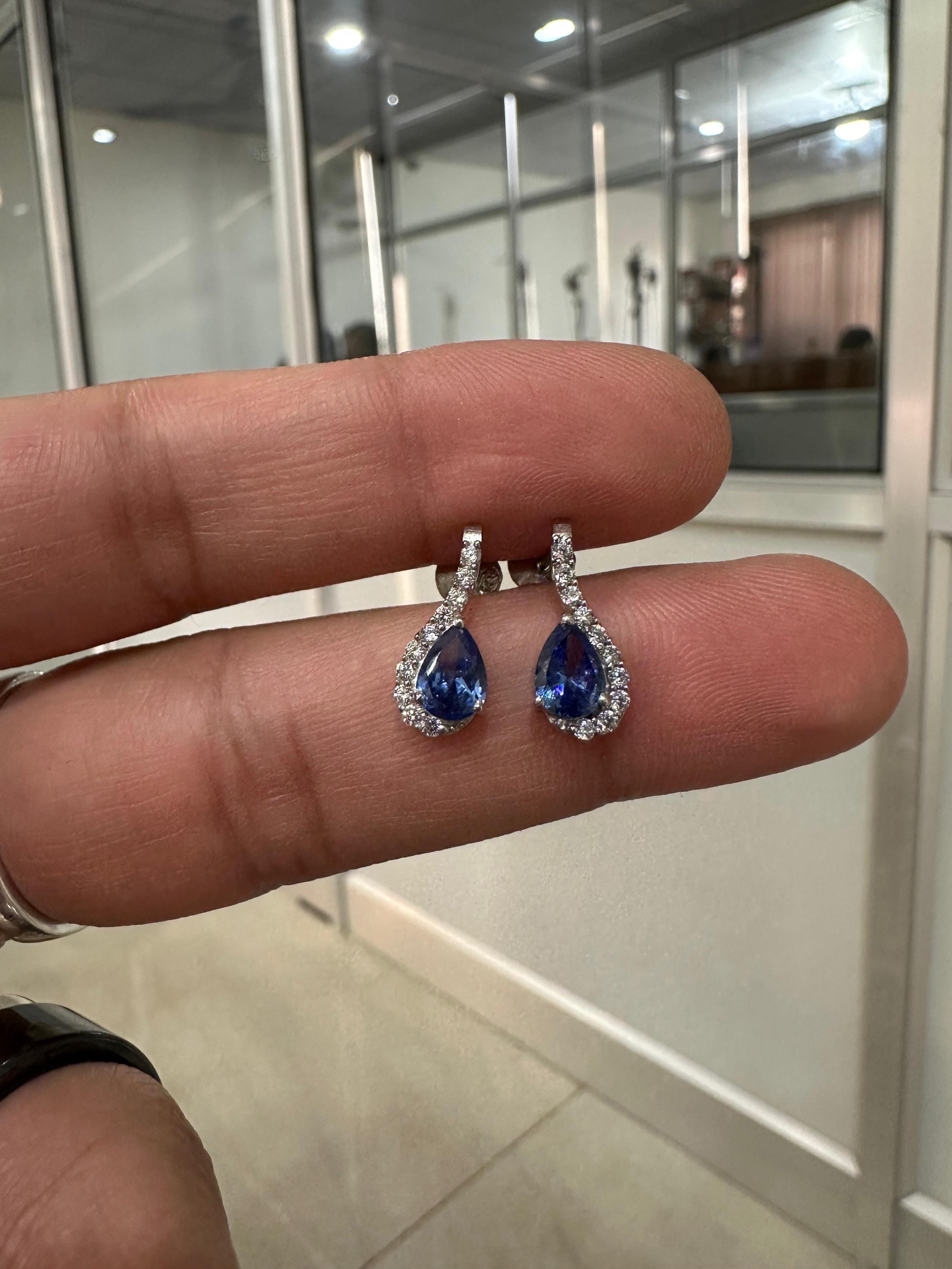 Natural Tanzanite Pear Drop Earrings | 14k White Gold, December Birthstone Jewelry