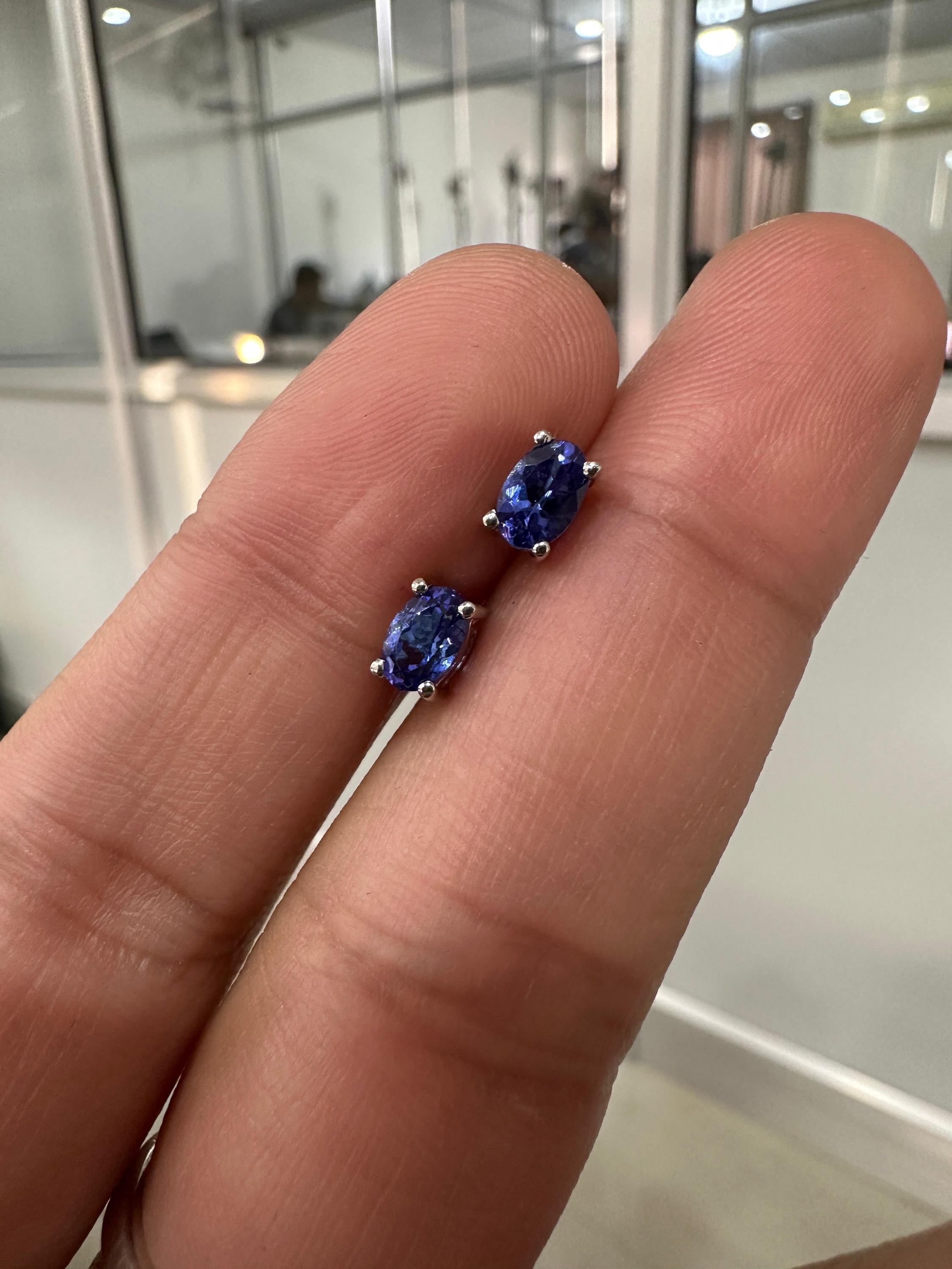 14k Gold Oval Tanzanite Solitaire Studs, December Birthstone, First Anniversary Gift