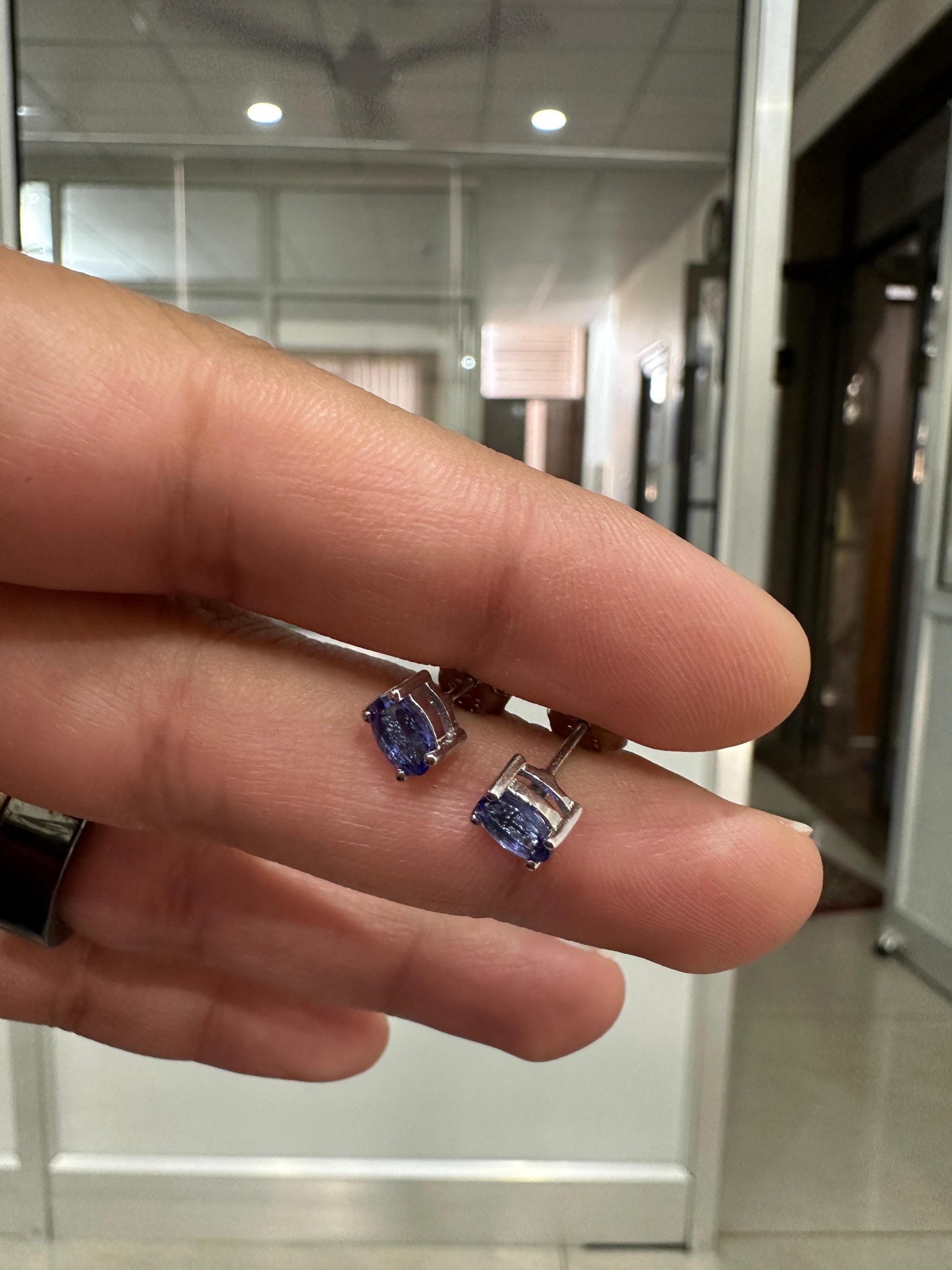 14k Gold Oval Tanzanite Solitaire Studs, December Birthstone, First Anniversary Gift