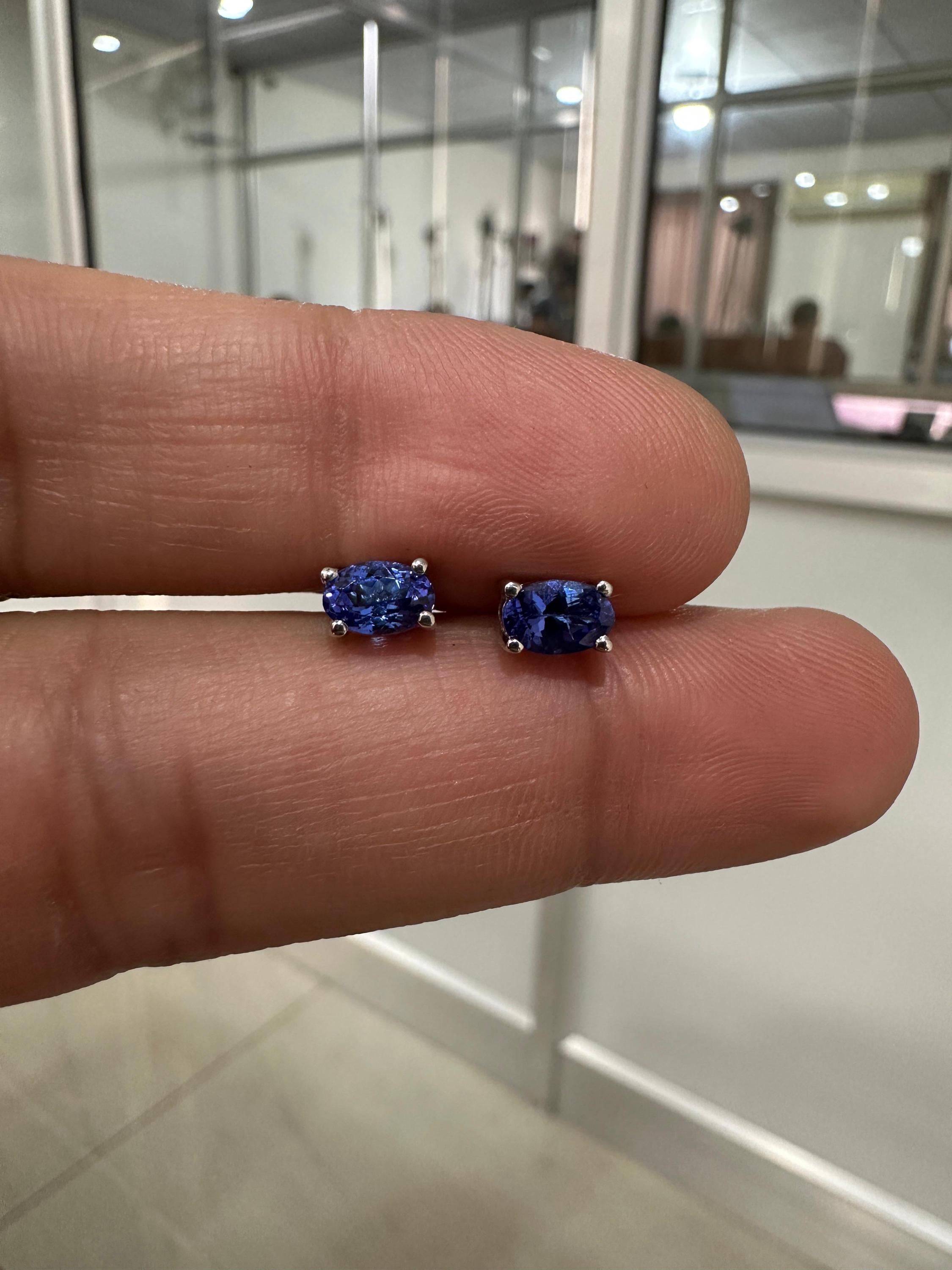 14k Gold Oval Tanzanite Solitaire Studs, December Birthstone, First Anniversary Gift