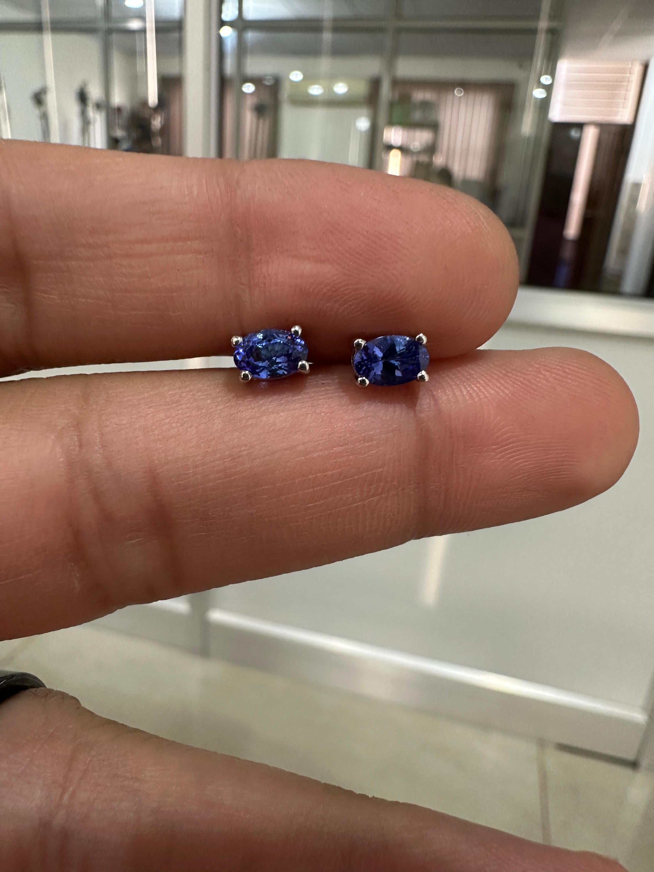 14k Gold Oval Tanzanite Solitaire Studs, December Birthstone, First Anniversary Gift