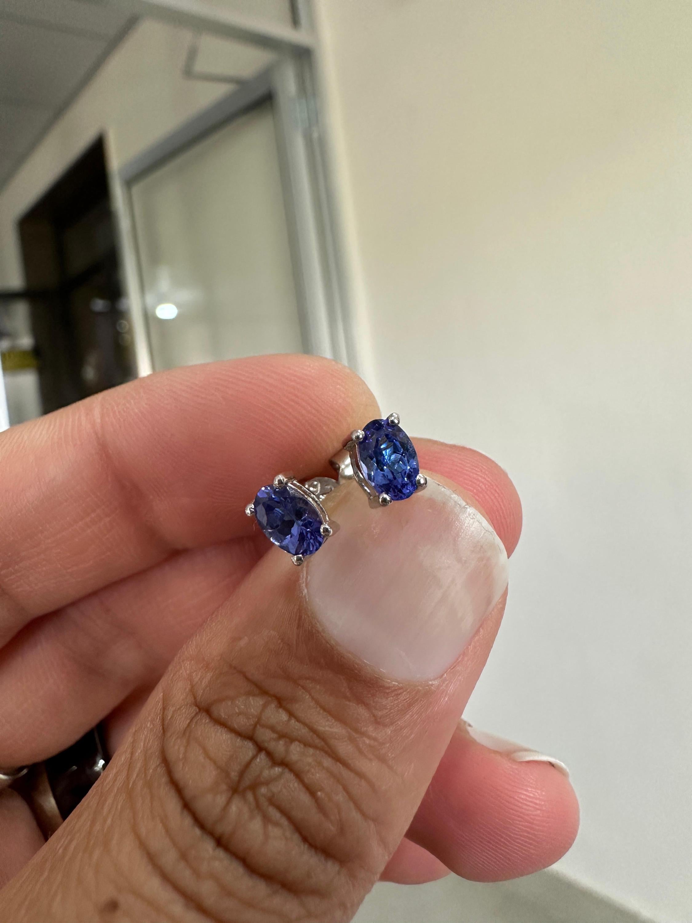 14k Gold Oval Tanzanite Solitaire Studs, December Birthstone, First Anniversary Gift