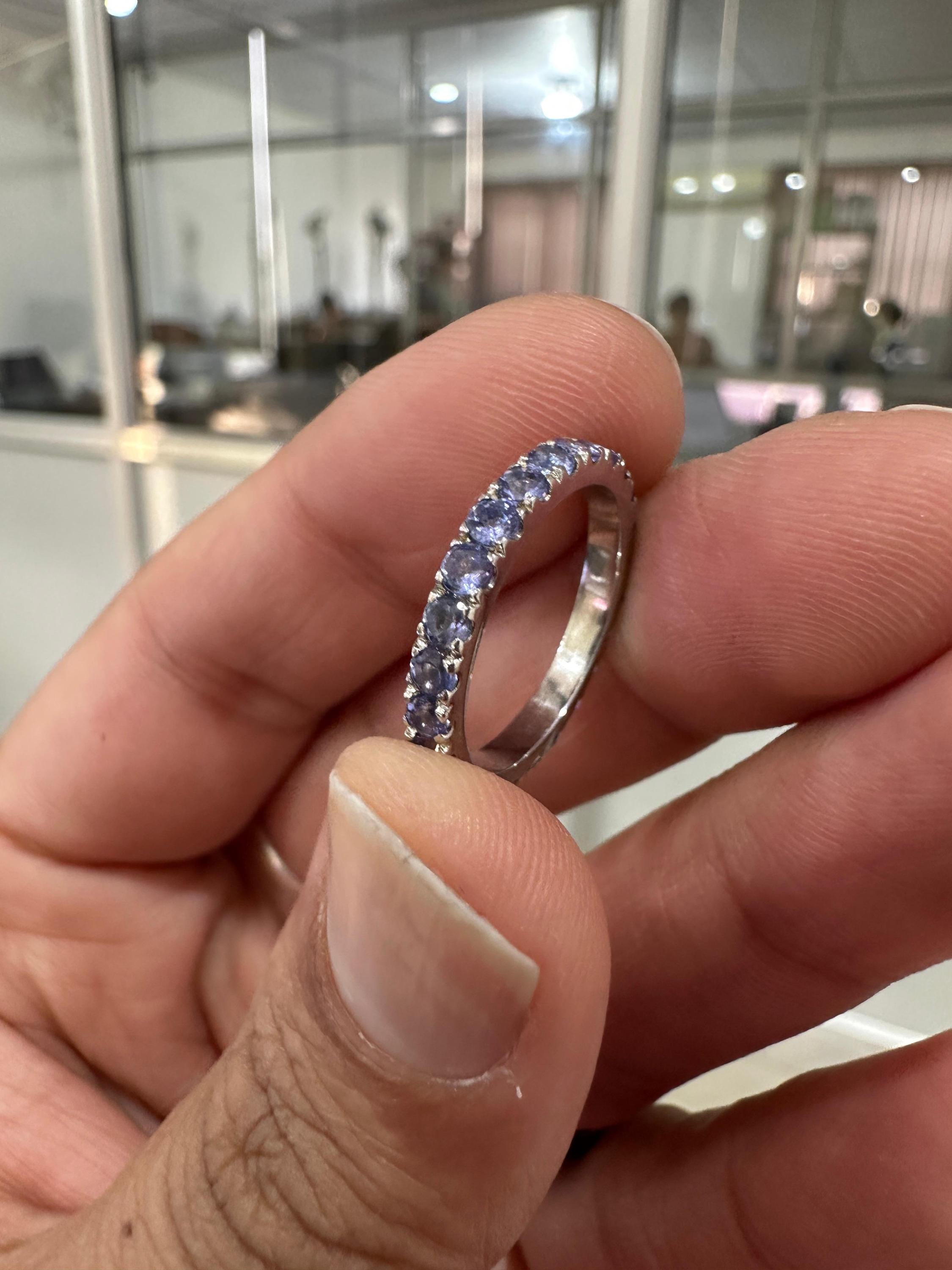 Tanzanite Eternity Band | 14K White Gold Wedding Ring