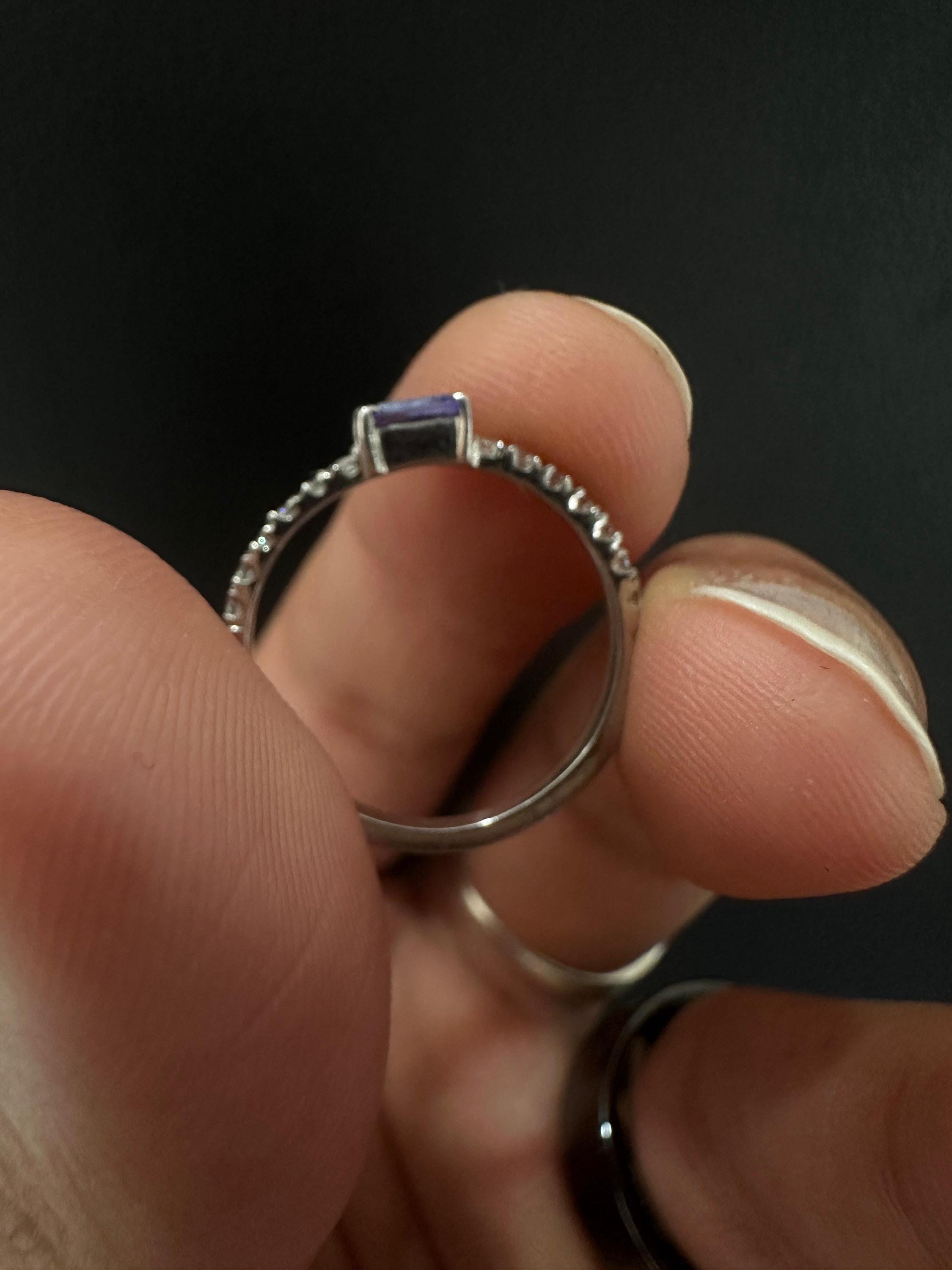 Baguette Cut Tanzanite Diamond Ring | 14K White Gold Minimalist Blue Violet Gemstone