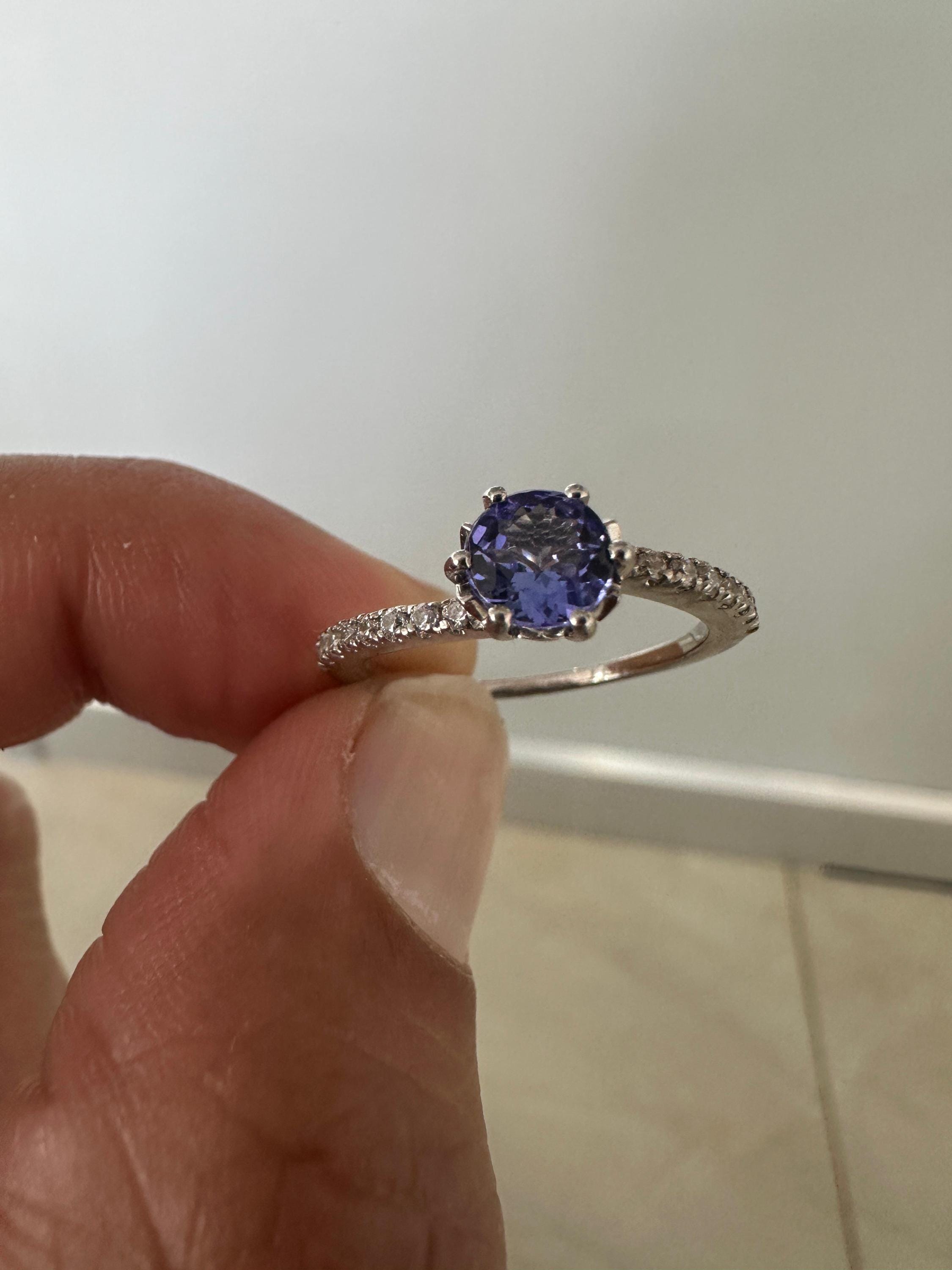 1 CT Blue Tanzanite Engagement Ring | 14K White Gold, December Birthstone Jewelry