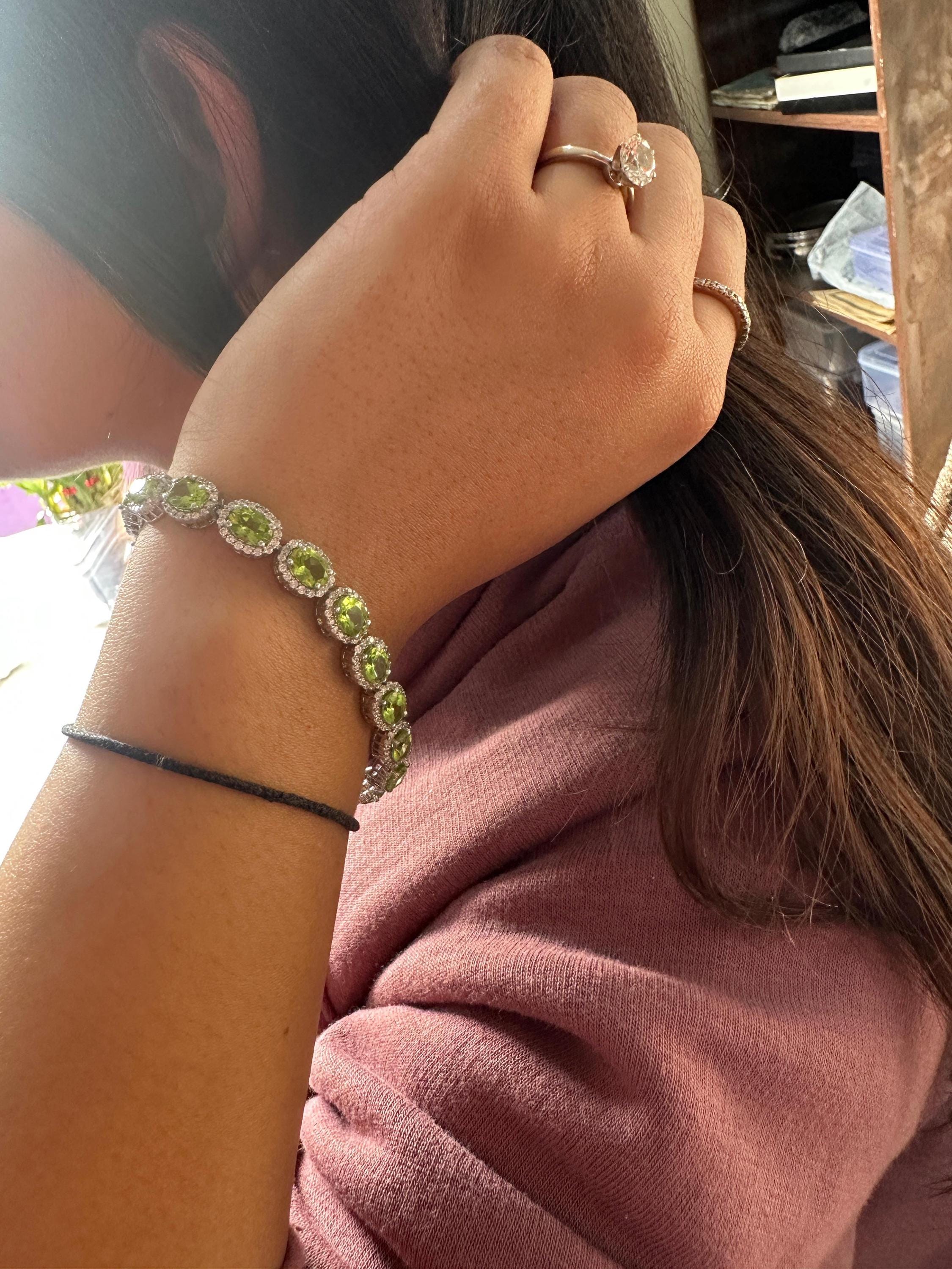 Green Peridot Halo Tennis Bracelet | 925 Sterling Silver, Fine Gemstone Jewelry for gift
