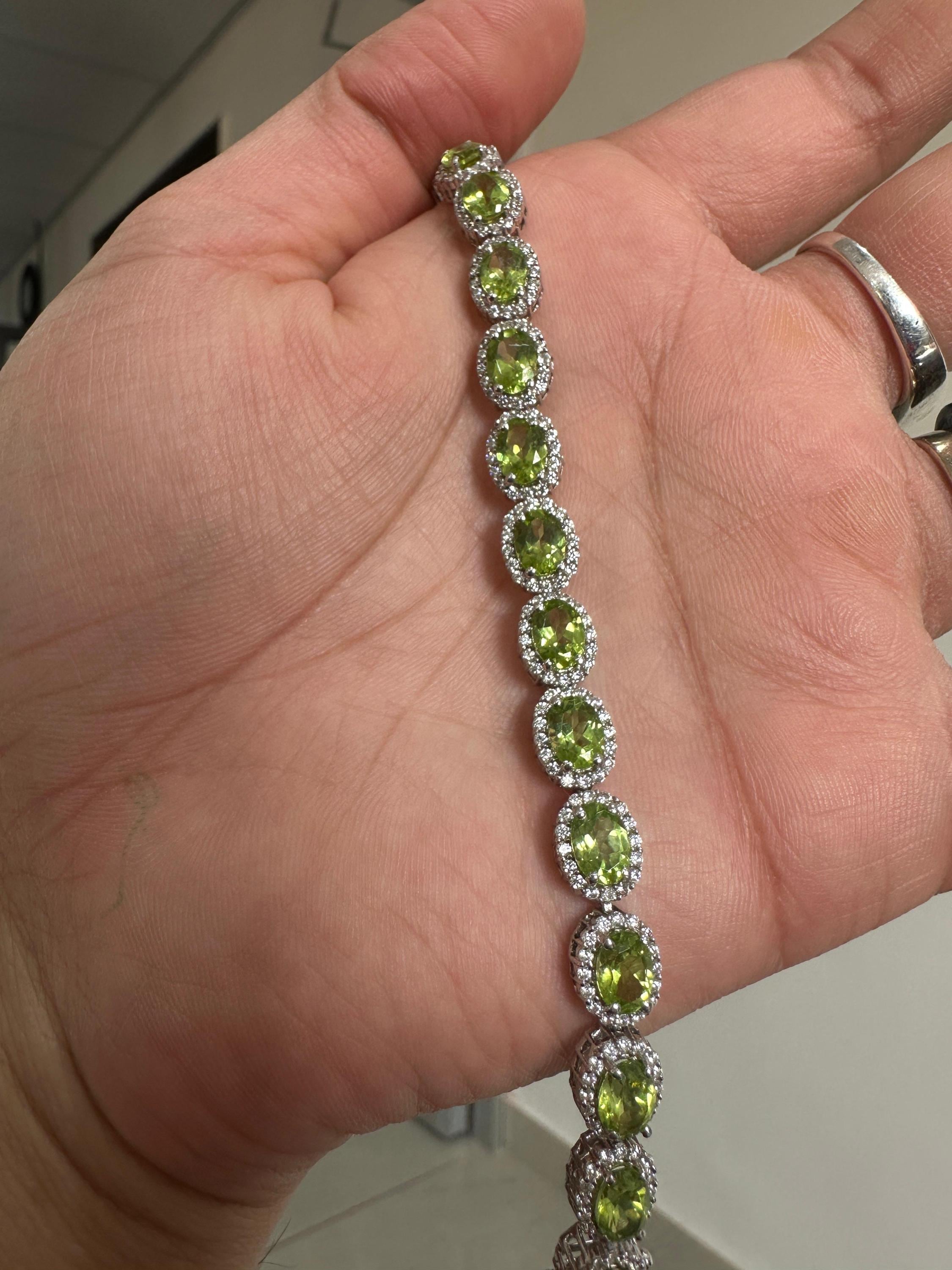 Green Peridot Halo Tennis Bracelet | 925 Sterling Silver, Fine Gemstone Jewelry for gift