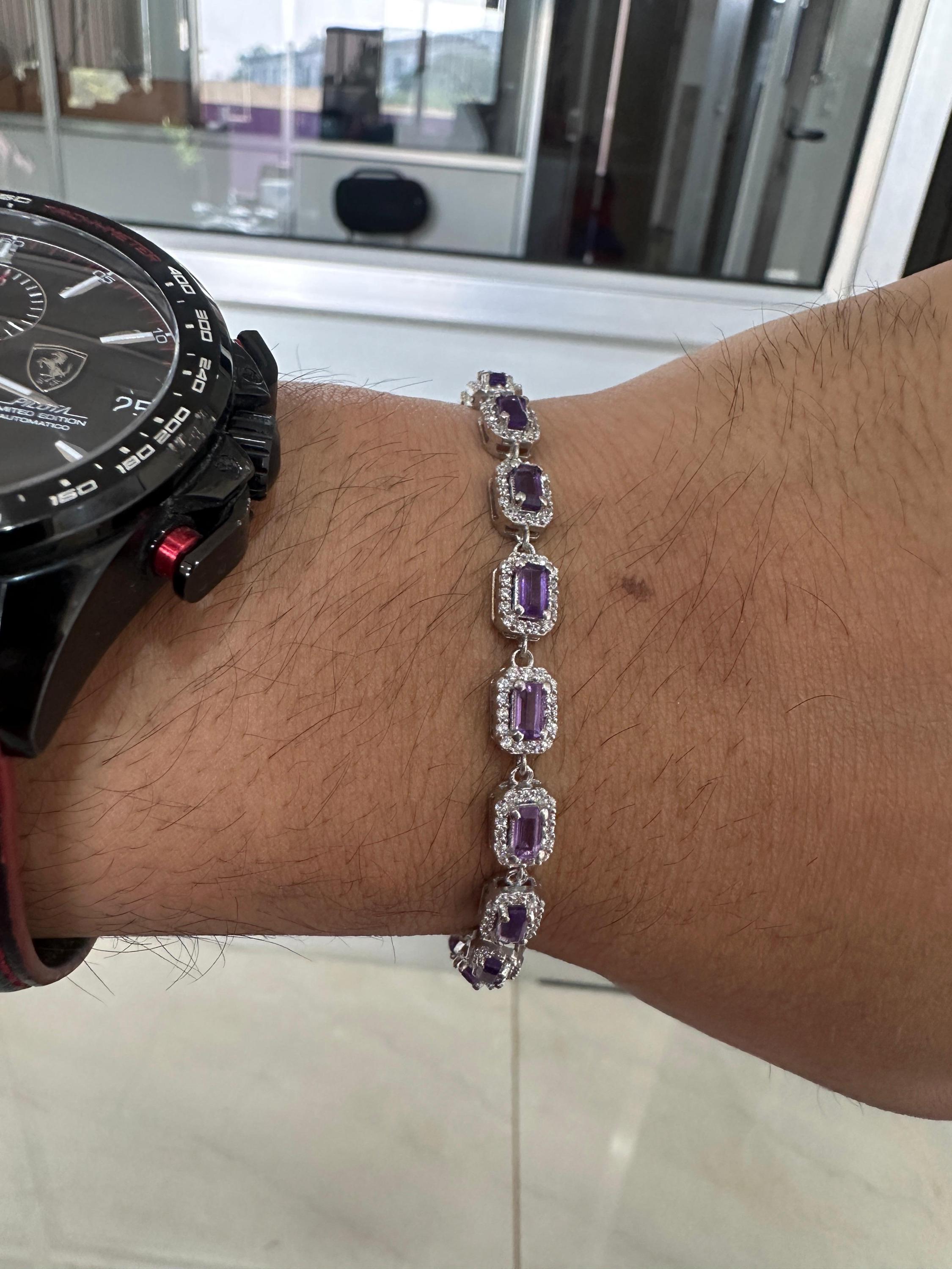 Unique Amethyst Halo Bracelet | 925 Sterling Silver, Fine Jewelry for Gift
