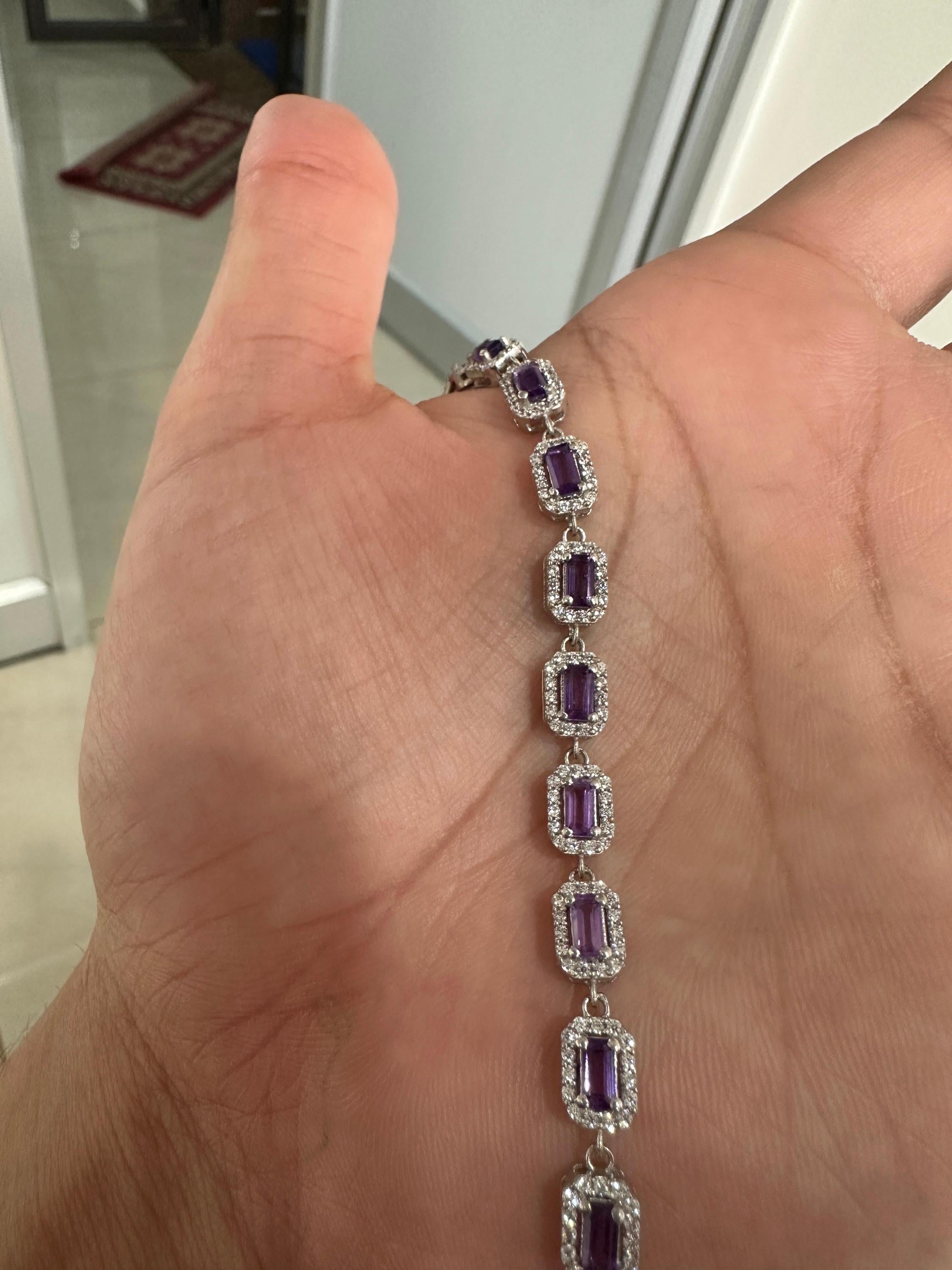 Unique Amethyst Halo Bracelet | 925 Sterling Silver, Fine Jewelry for Gift