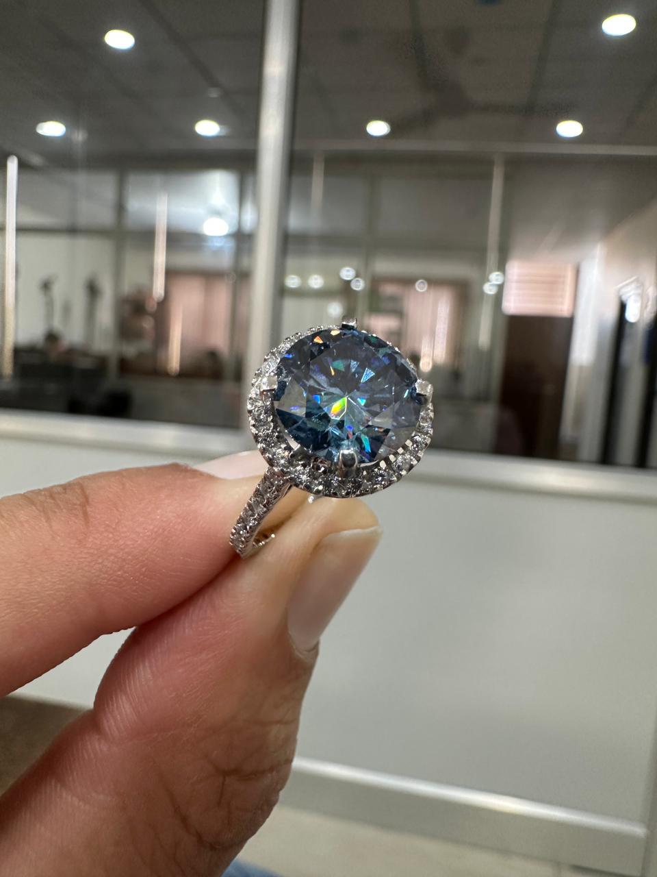 4 CT Blue Alexandrite Moissanite Engagement Ring | 14K White Gold Halo, Pave Band