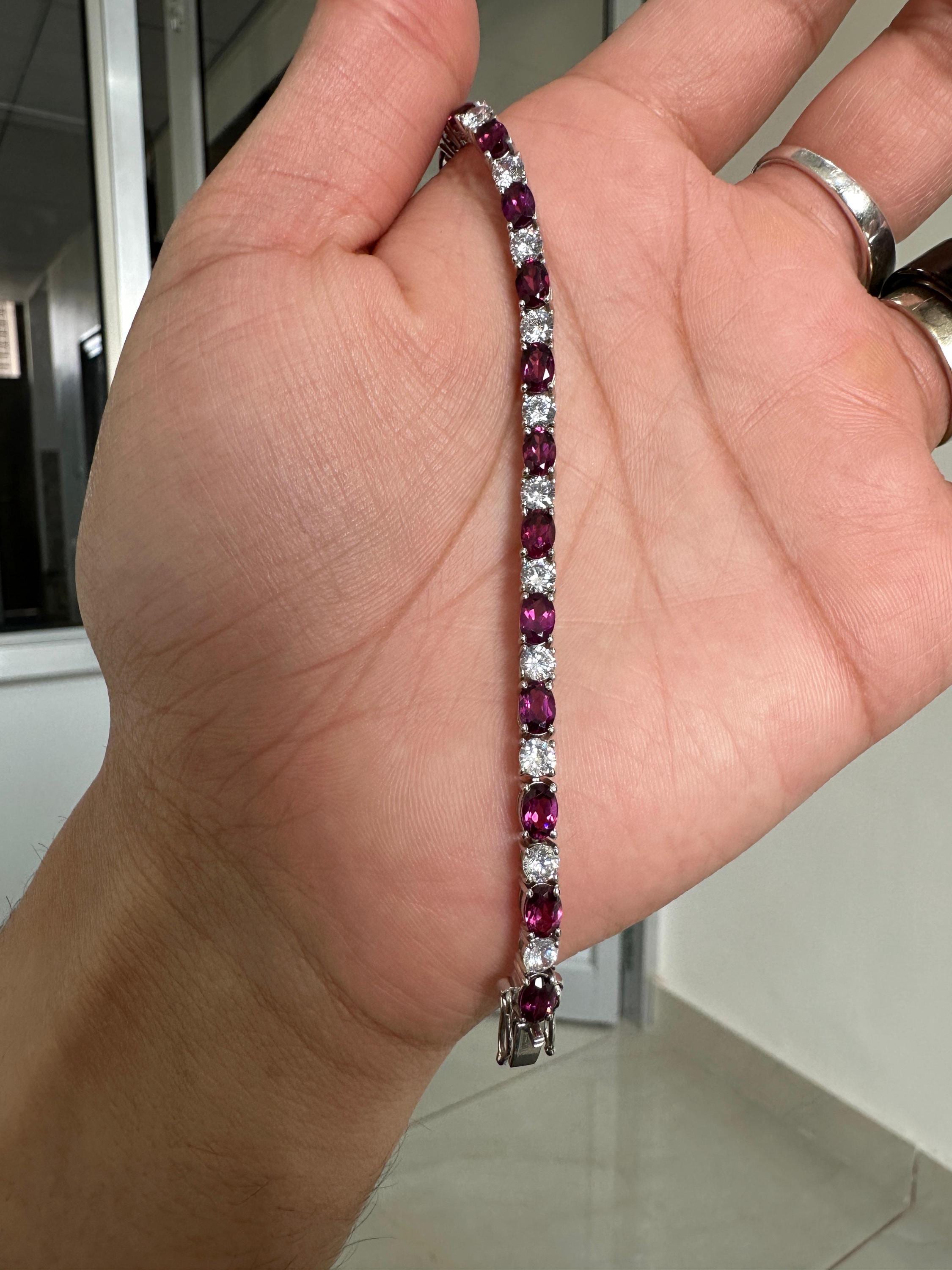 Rhodolite Diamond Tennis Bracelet | 925 Sterling Silver, Fine Jewelry for Gift