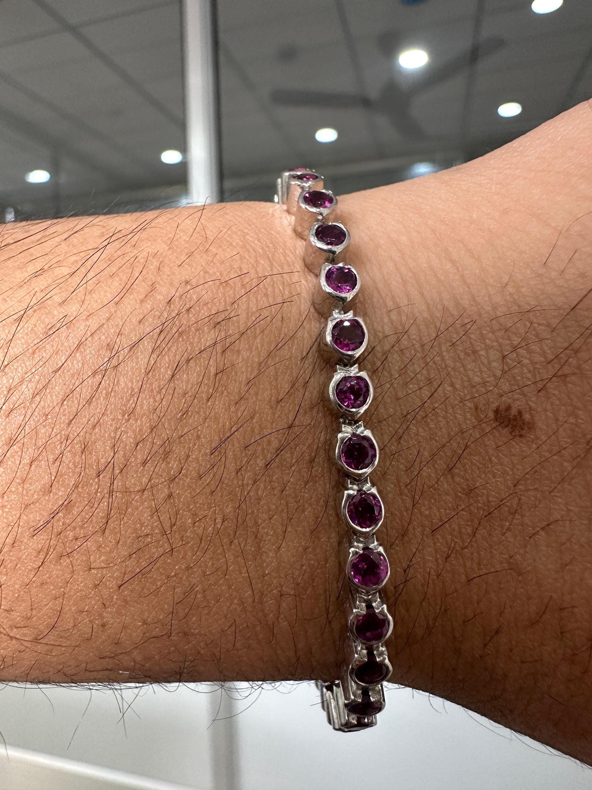 Pink Rhodolite Bezel Set Tennis Bracelet | 925 Sterling Silver | Fine Jewelry Gift