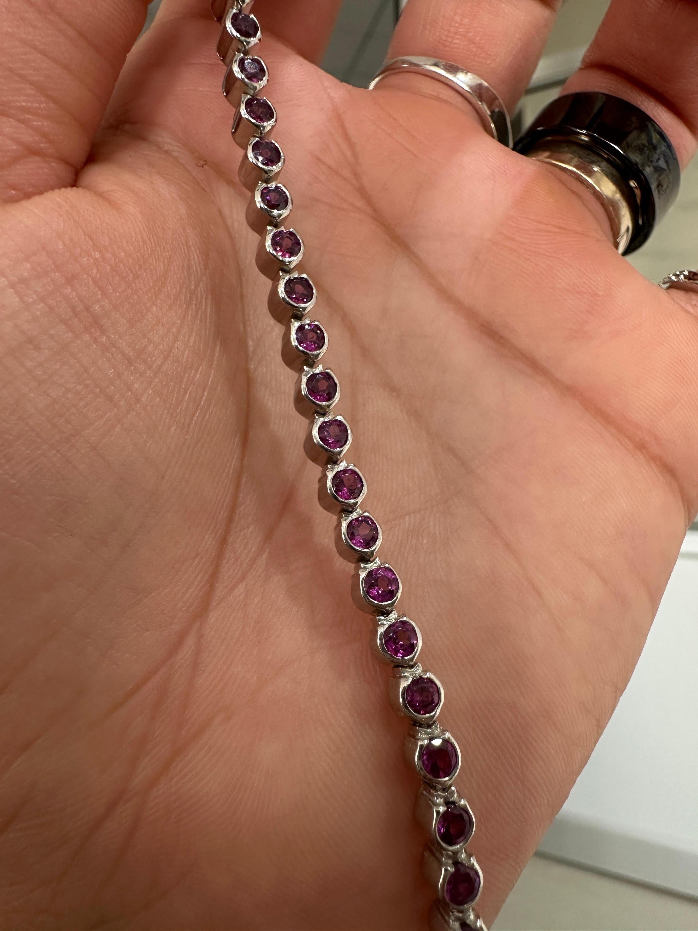 Pink Rhodolite Bezel Set Tennis Bracelet | 925 Sterling Silver | Fine Jewelry Gift