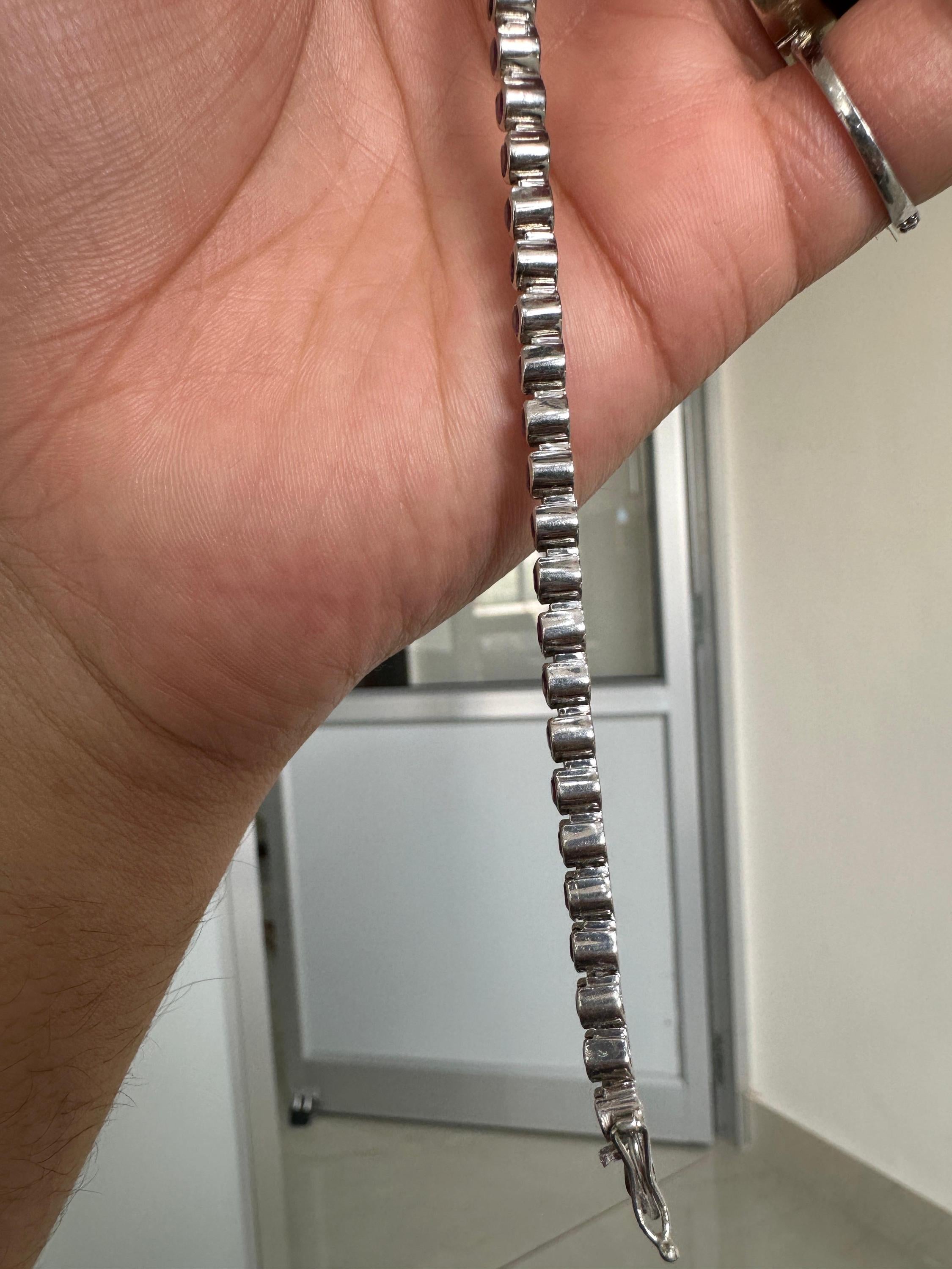 Pink Rhodolite Bezel Set Tennis Bracelet | 925 Sterling Silver | Fine Jewelry Gift