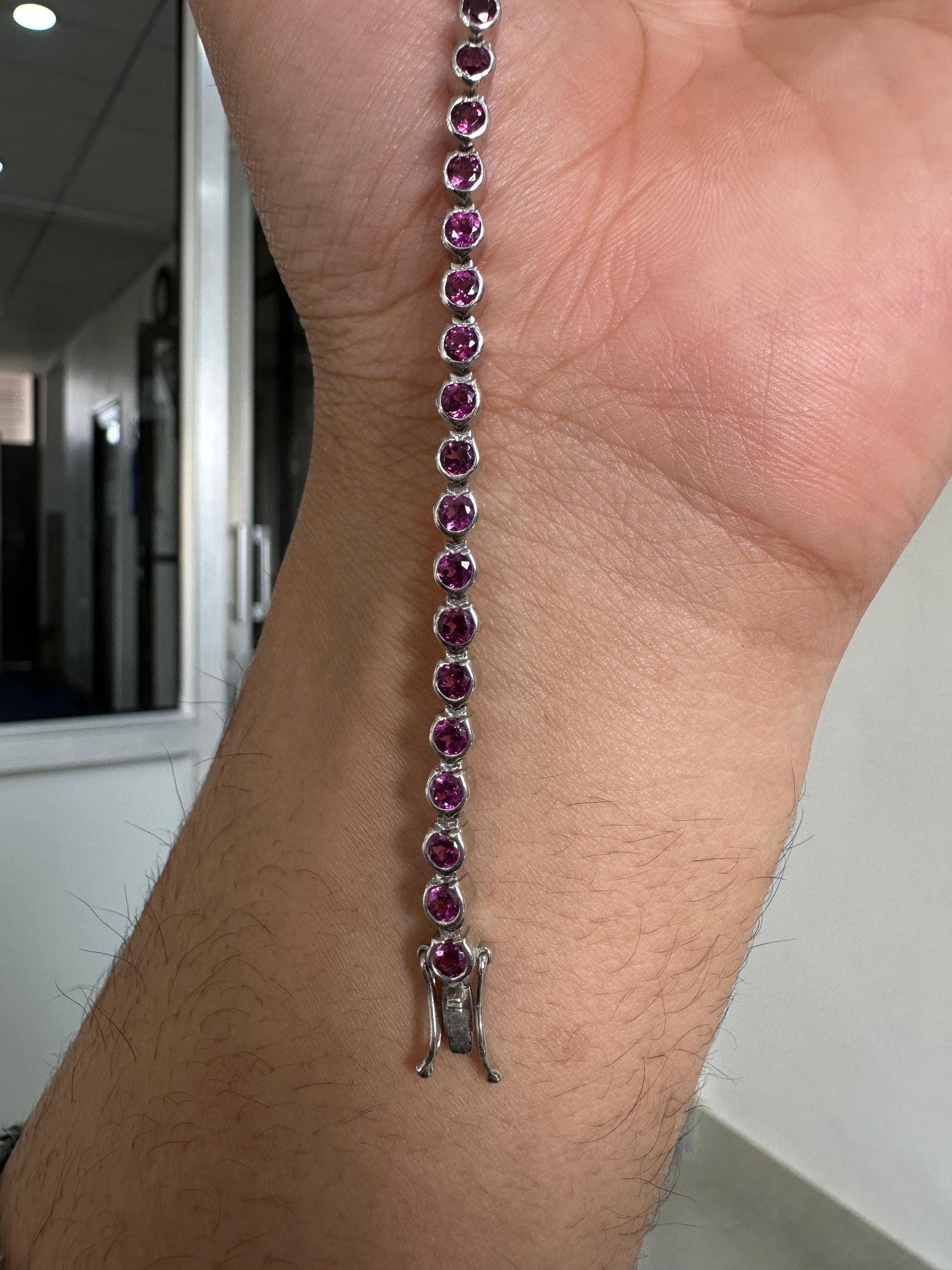 Pink Rhodolite Bezel Set Tennis Bracelet | 925 Sterling Silver | Fine Jewelry Gift