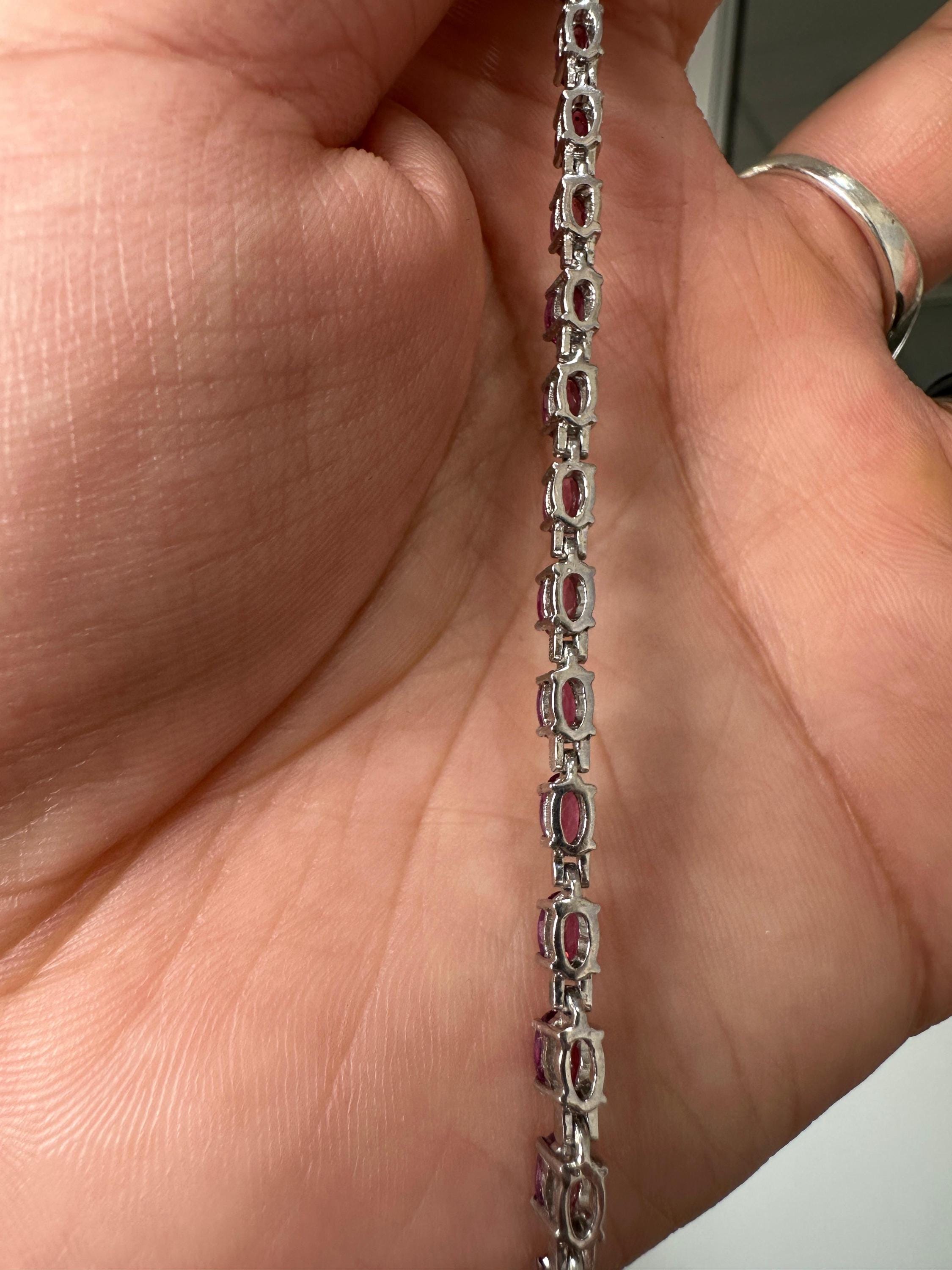 Raspberry Rhodolite Garnet Tennis Bracelet | 925 Sterling Silver, Luxury Gift for her