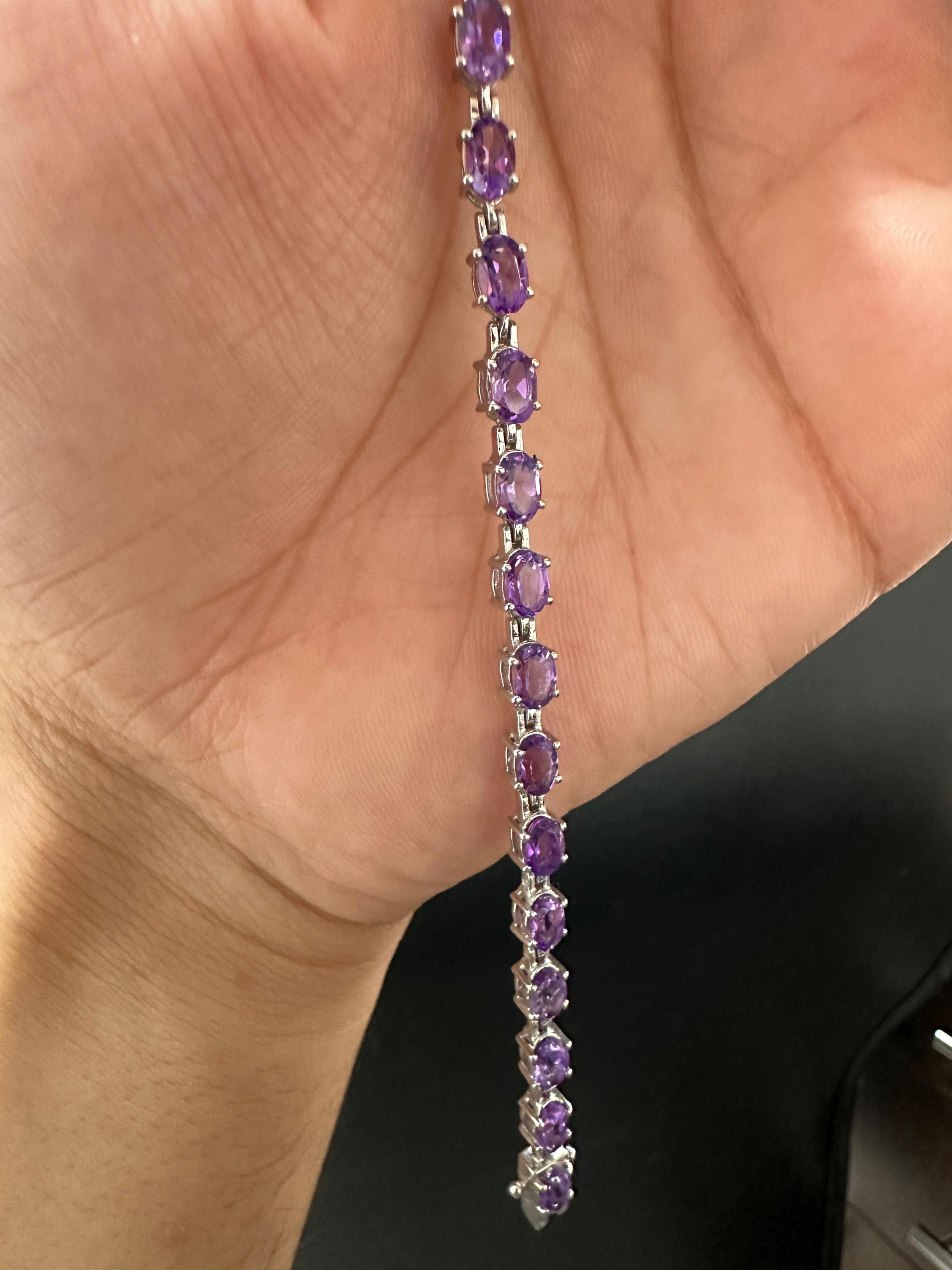 Natural Amethyst Tennis Bracelet | 925 Sterling Silver, 15 CT
