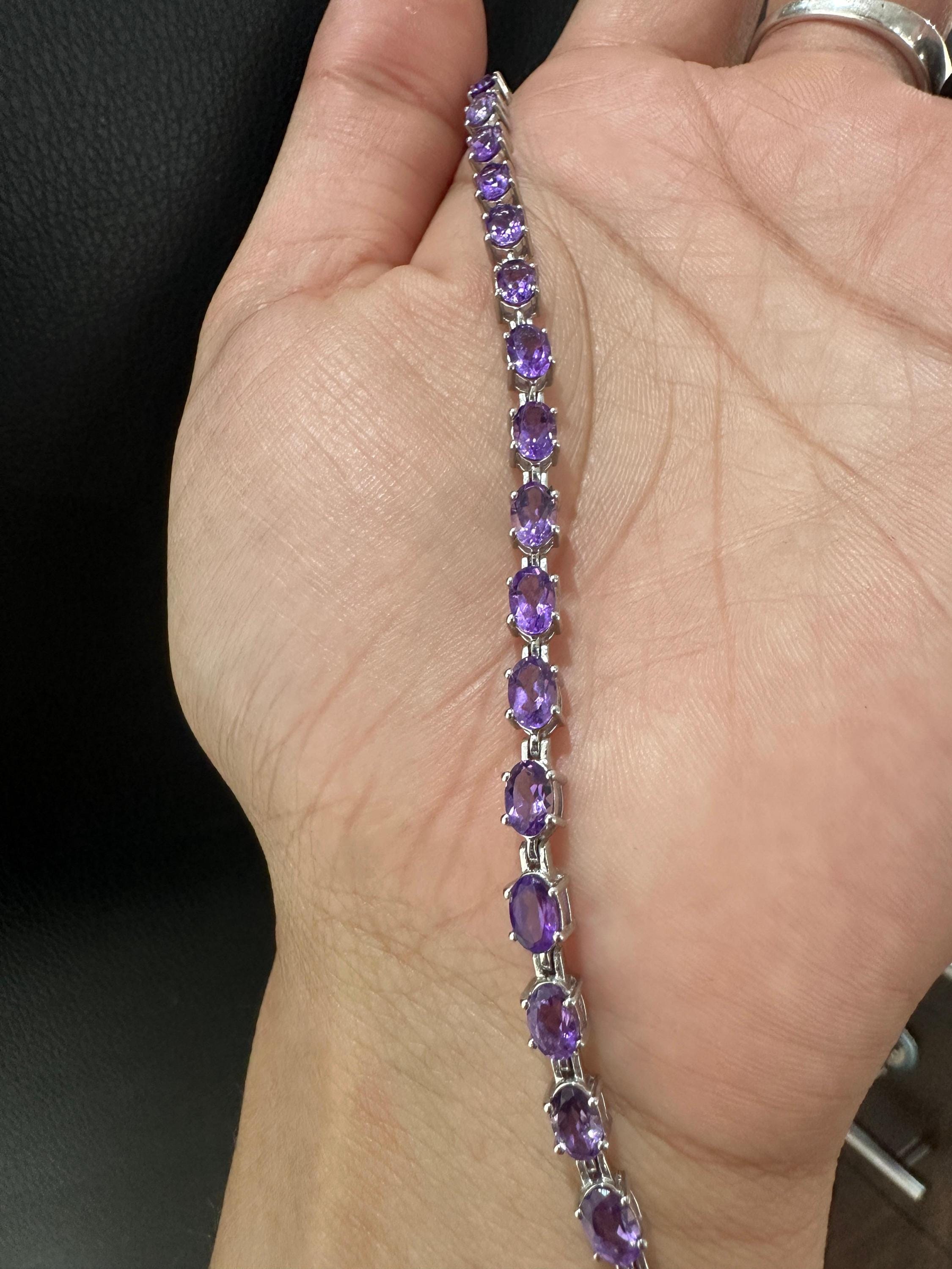 Natural Amethyst Tennis Bracelet | 925 Sterling Silver, 15 CT