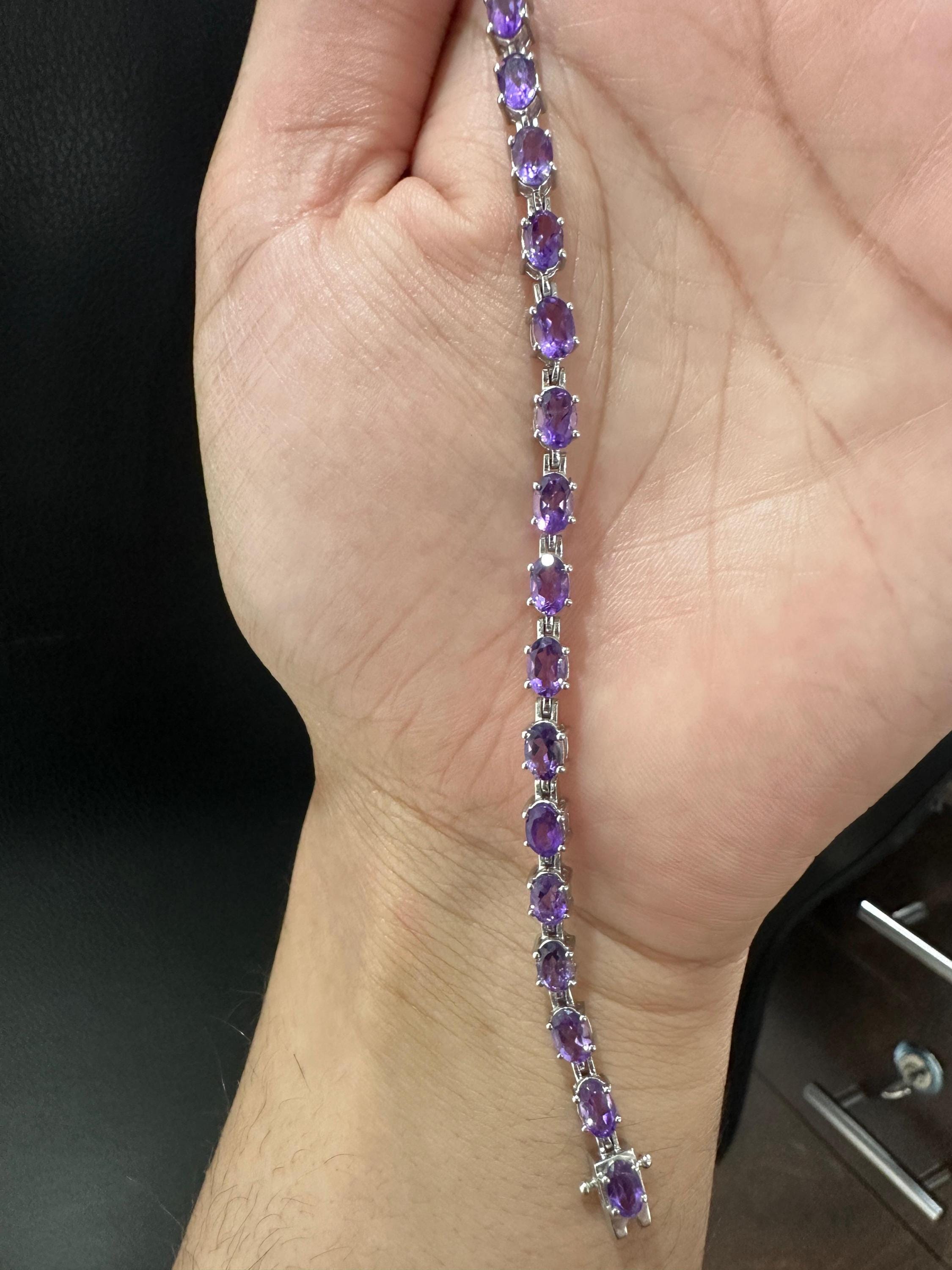 Natural Amethyst Tennis Bracelet | 925 Sterling Silver, 15 CT