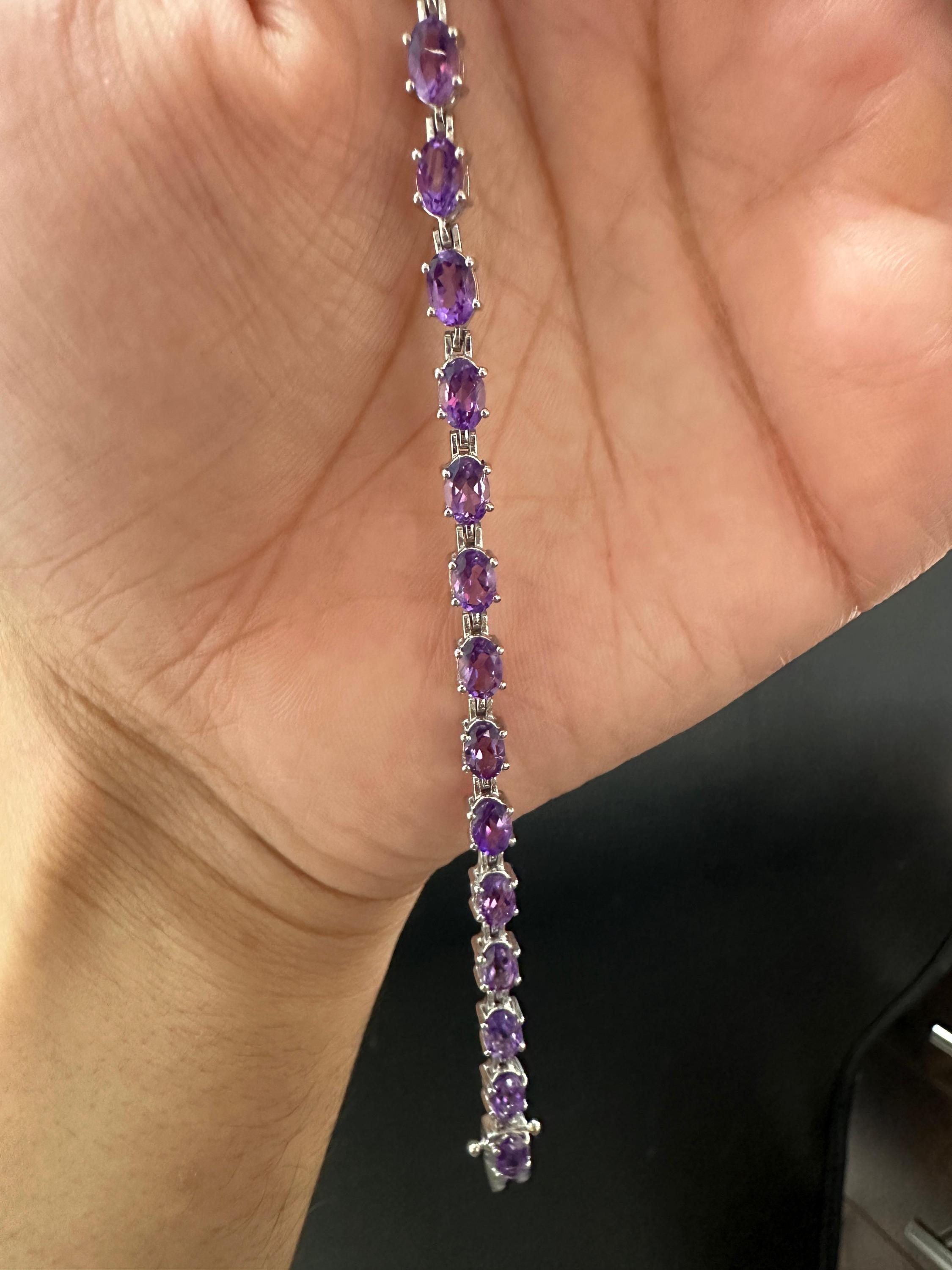 Natural Amethyst Tennis Bracelet | 925 Sterling Silver, 15 CT