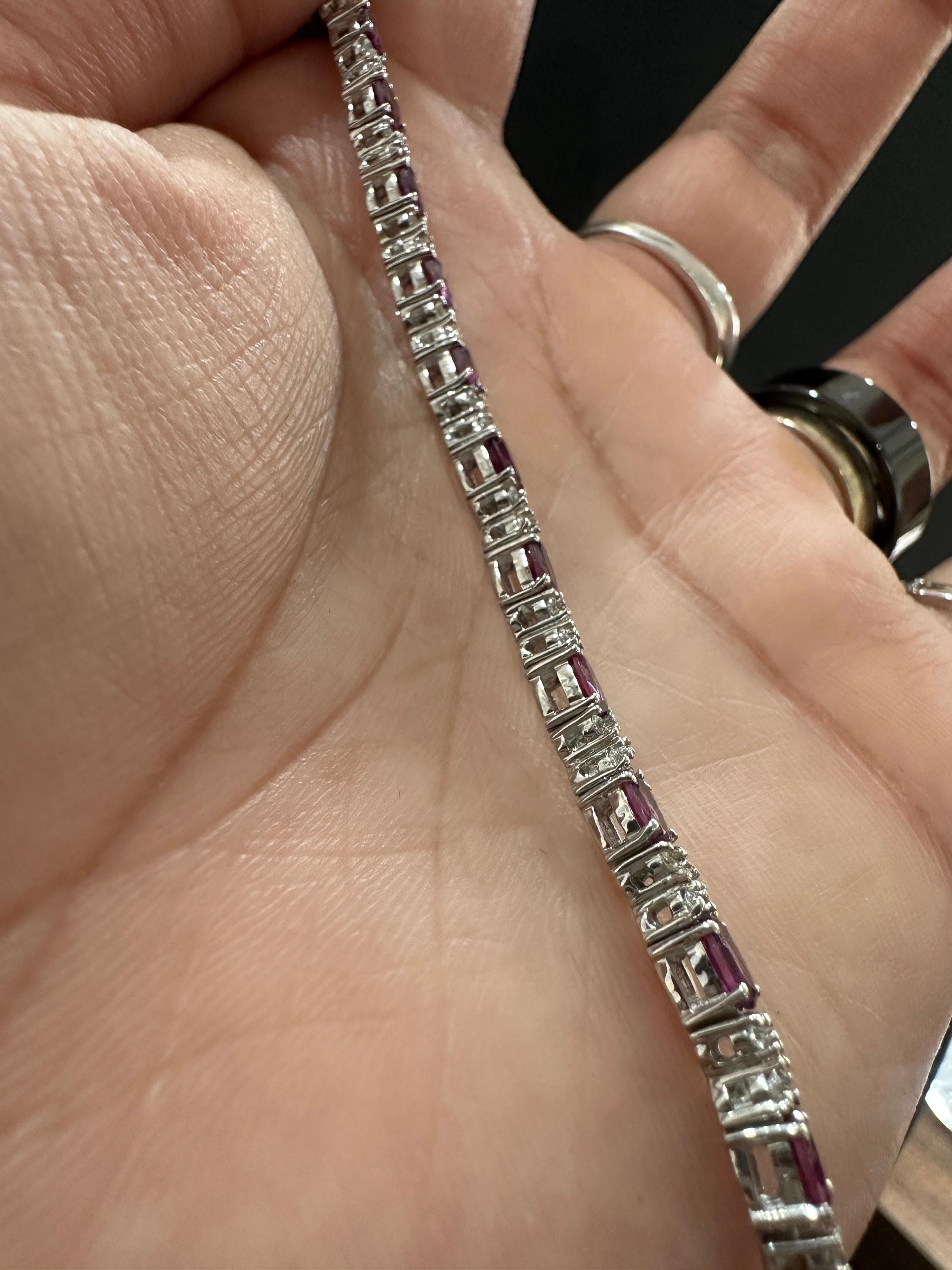 Rhodolite Garnet Tennis Bracelet | 925 Sterling Silver Diamond Accent Bridal Jewelry