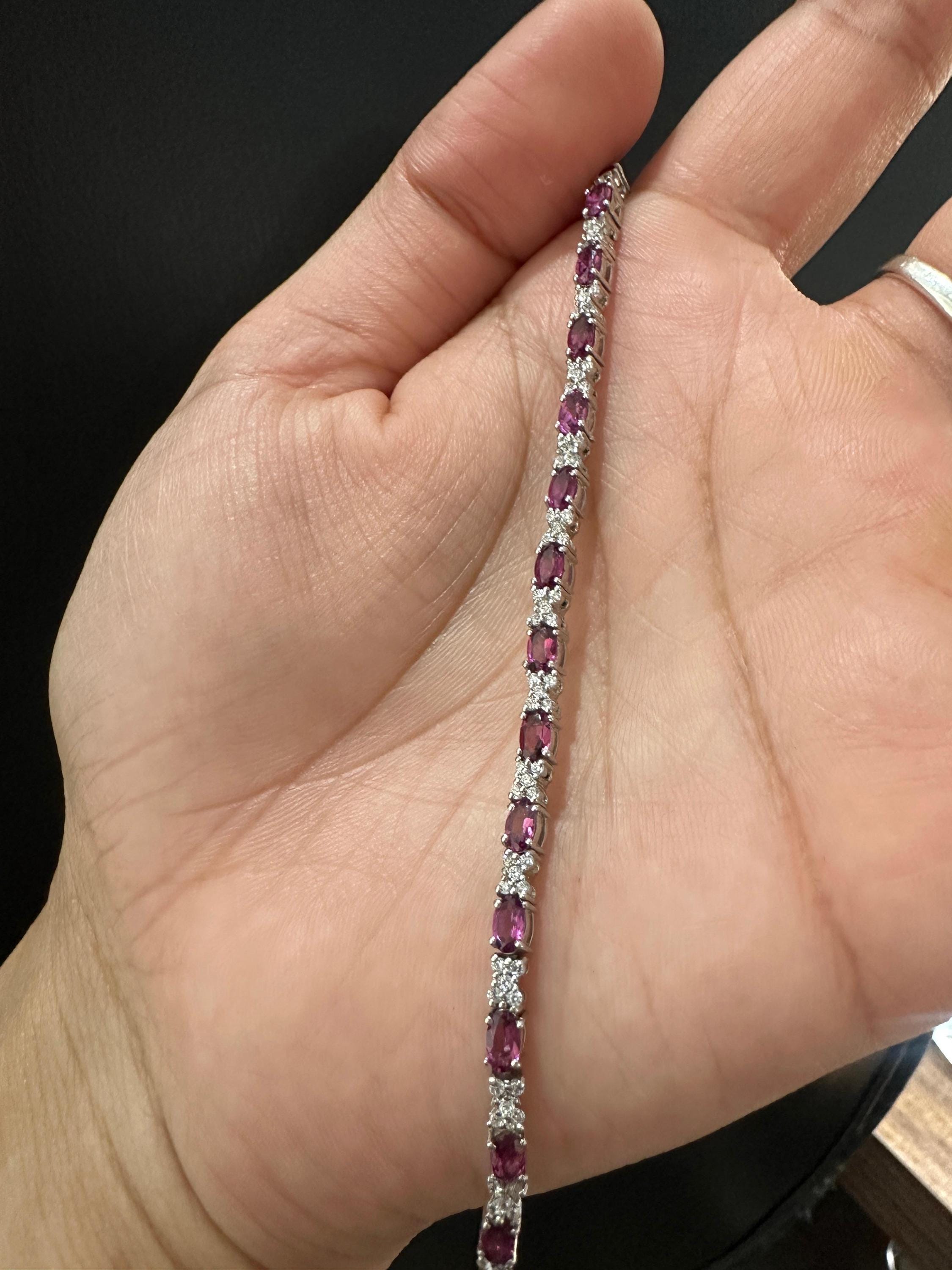 Rhodolite Garnet Tennis Bracelet | 925 Sterling Silver Diamond Accent Bridal Jewelry
