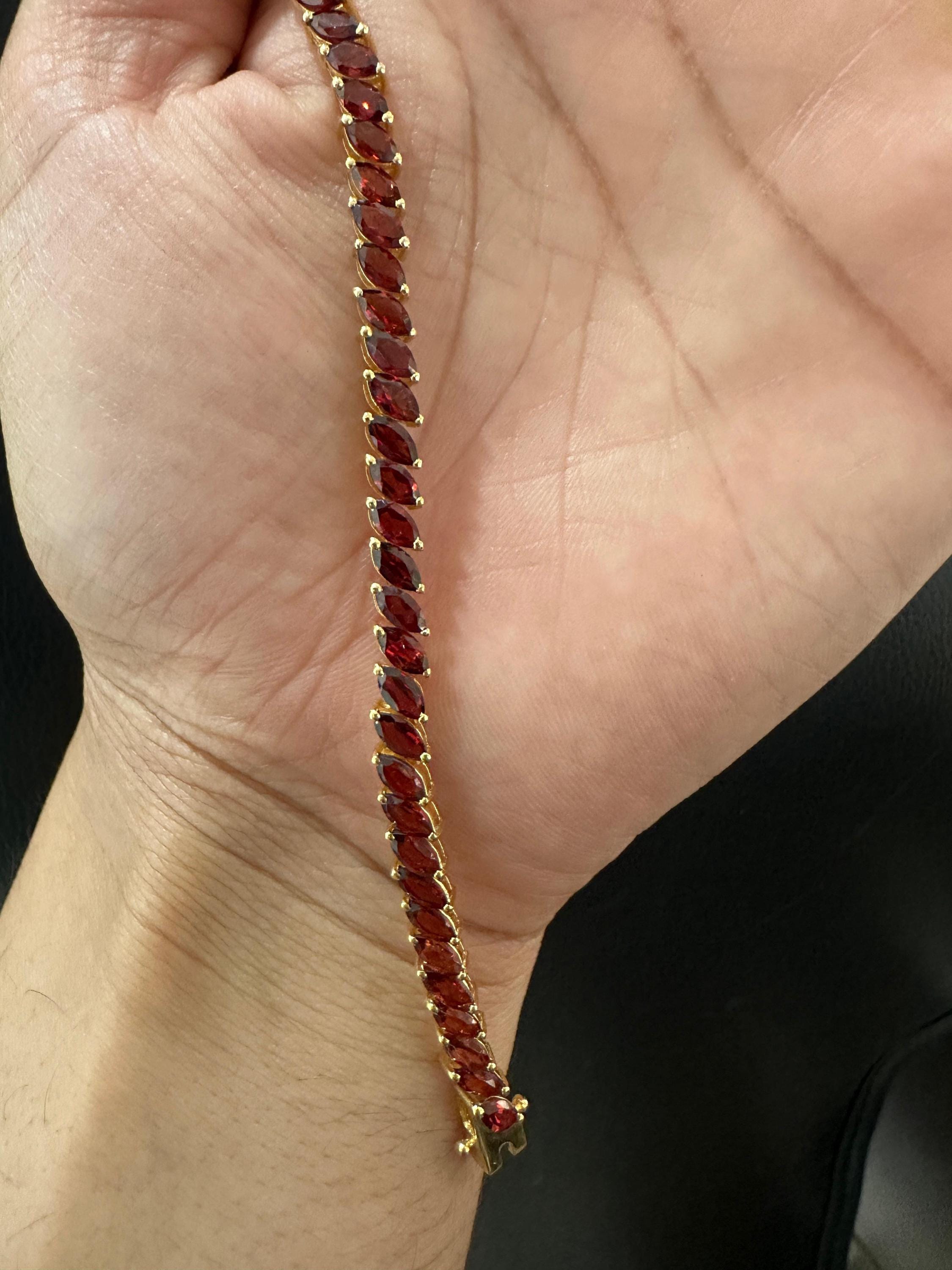 Garnet Marquise Tennis Bracelet | 14K Yellow Gold Finish, 18 CT, Fine Jewelry for Gift