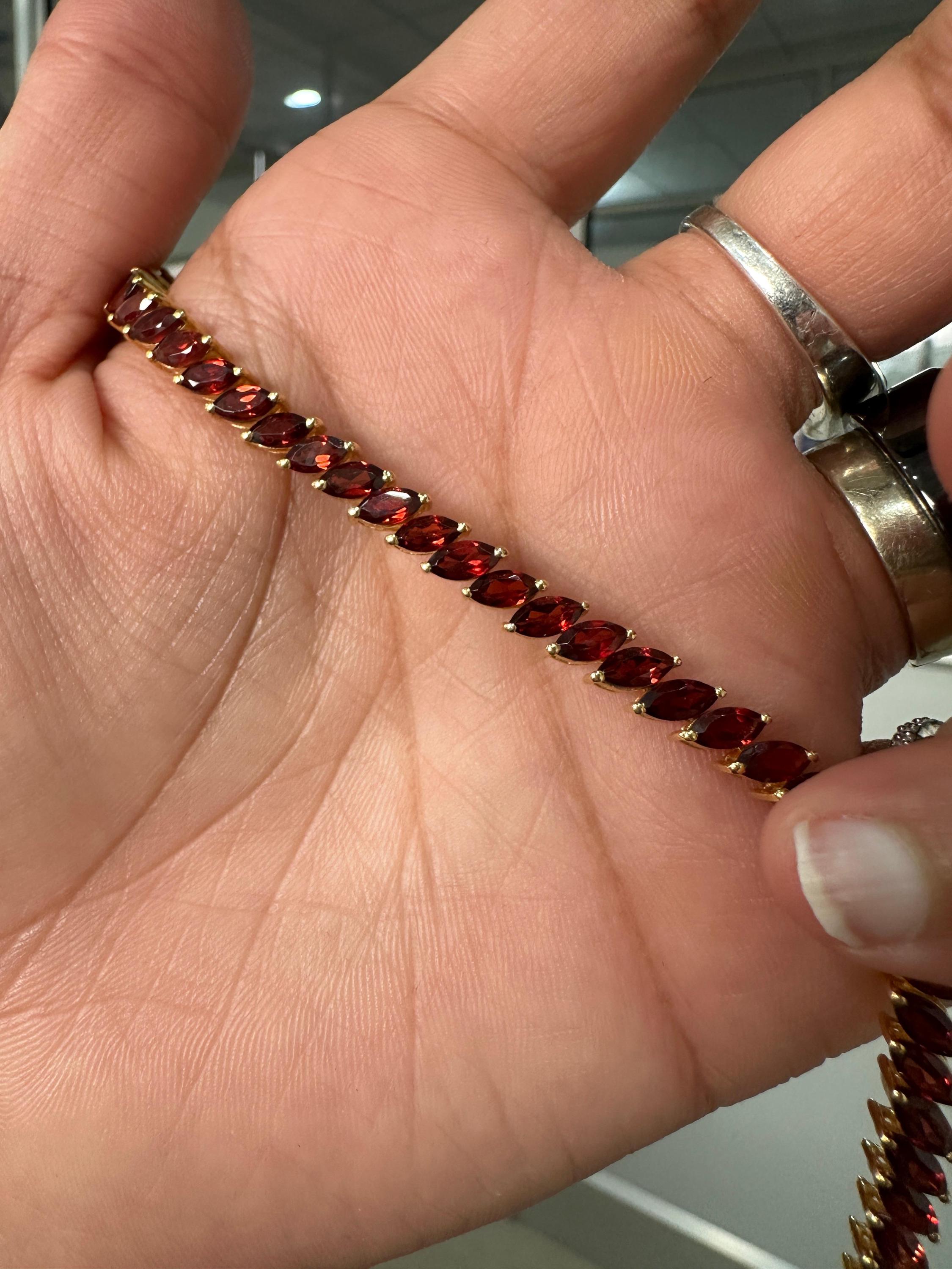 Garnet Marquise Tennis Bracelet | 14K Yellow Gold Finish, 18 CT, Fine Jewelry for Gift