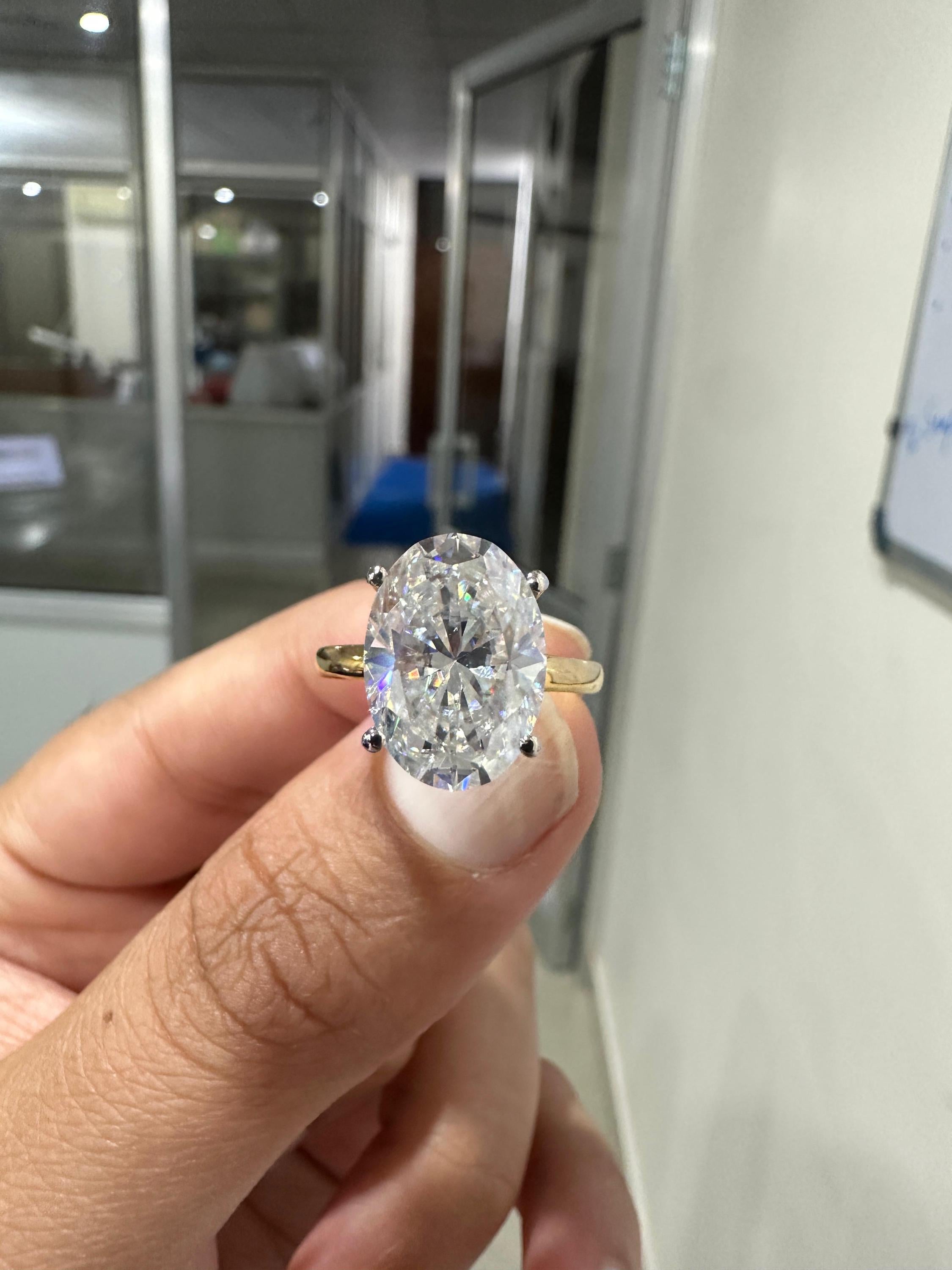 6CT Oval Moissanite Engagement Ring | 14K Yellow Gold | Classic Solitaire Ring