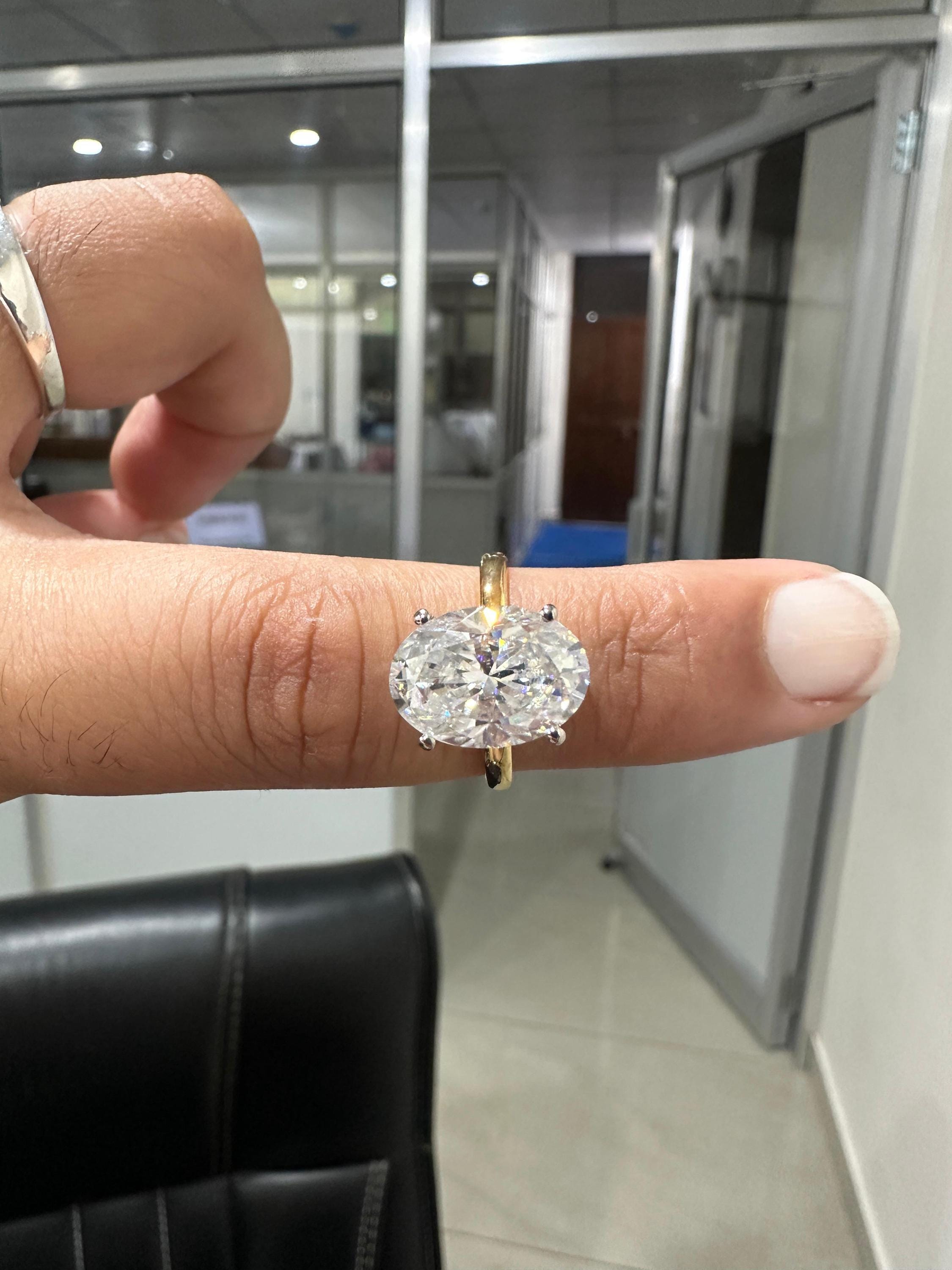 6CT Oval Moissanite Engagement Ring | 14K Yellow Gold | Classic Solitaire Ring