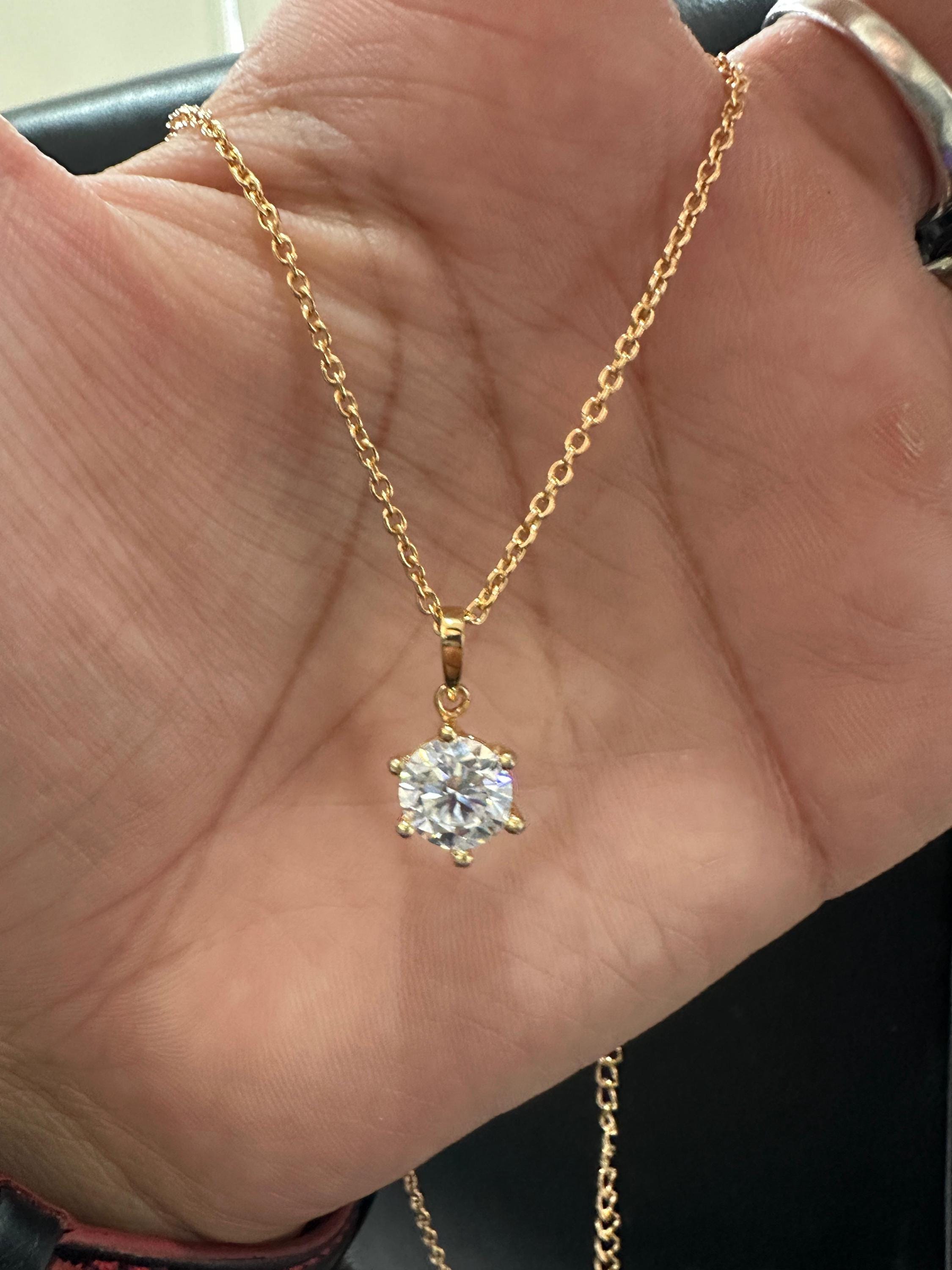 2 CT Round Moissanite Solitaire Pendant | 14K Gold Finish Necklace