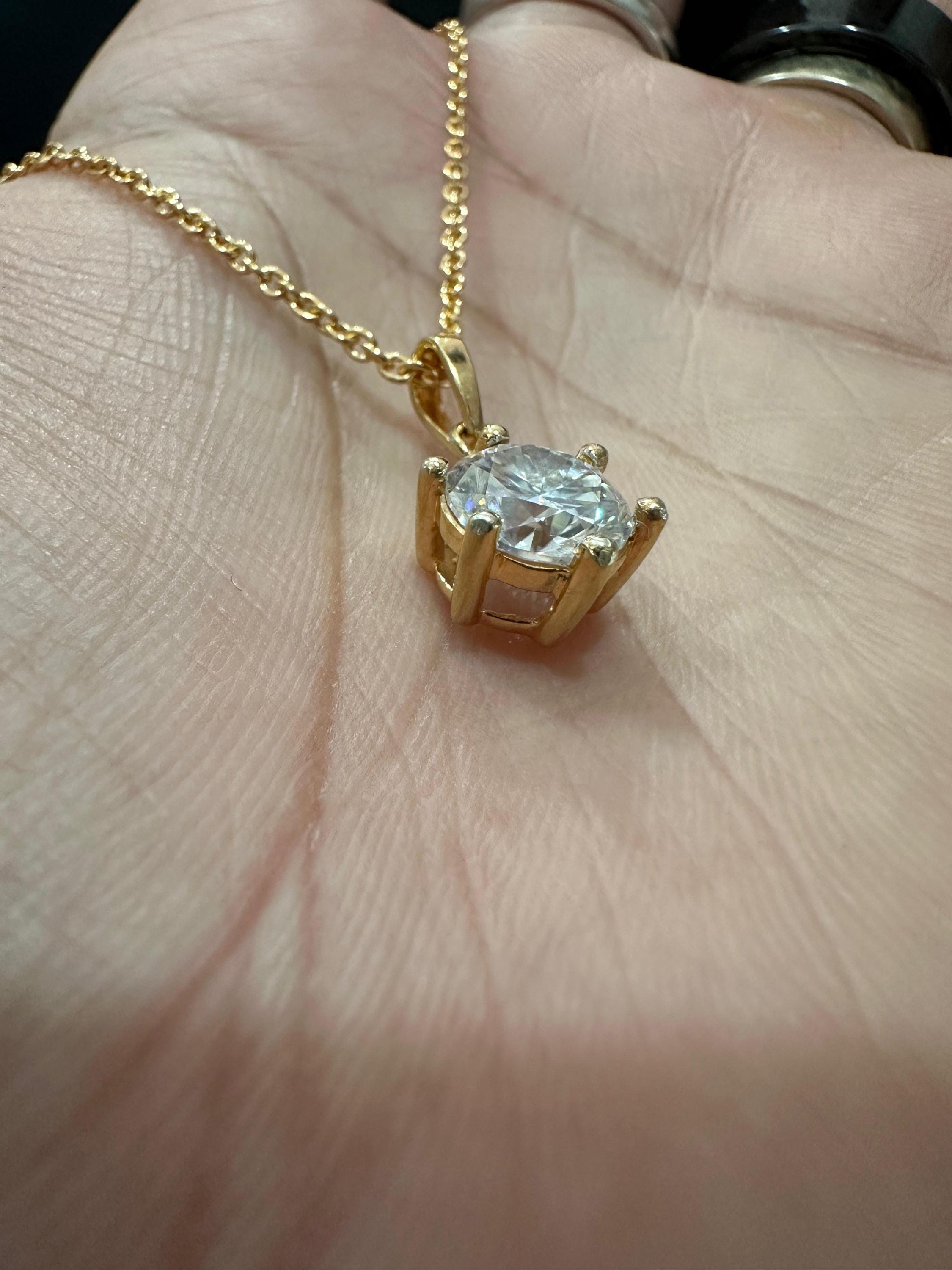 2 CT Round Moissanite Solitaire Pendant | 14K Gold Finish Necklace
