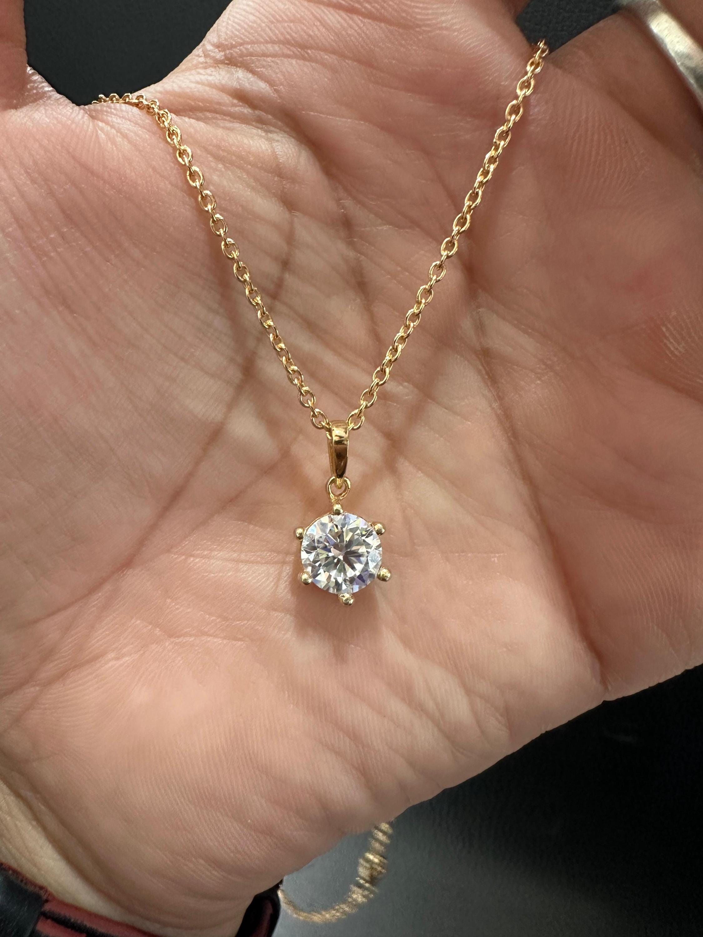 2 CT Round Moissanite Solitaire Pendant | 14K Gold Finish Necklace