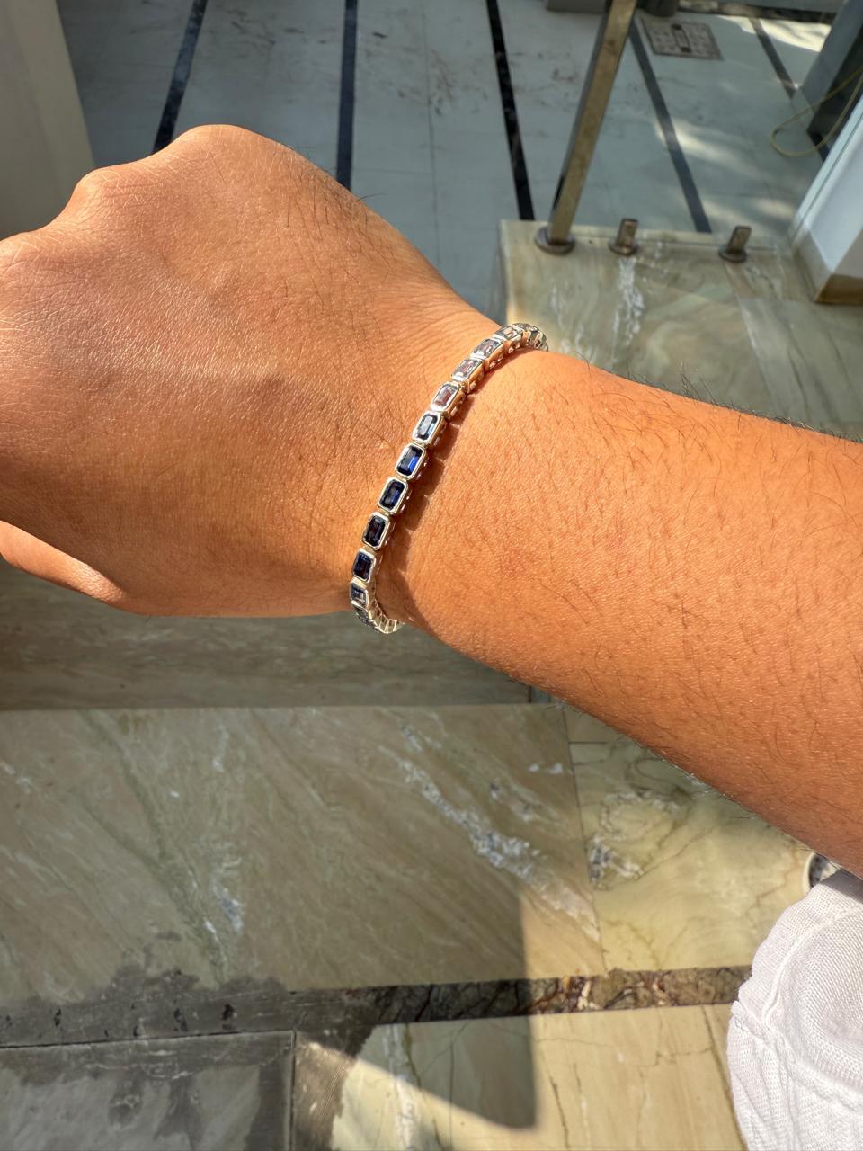 Blue Sapphire Tennis Bracelet | Platinum Sterling Silver, 12 CT