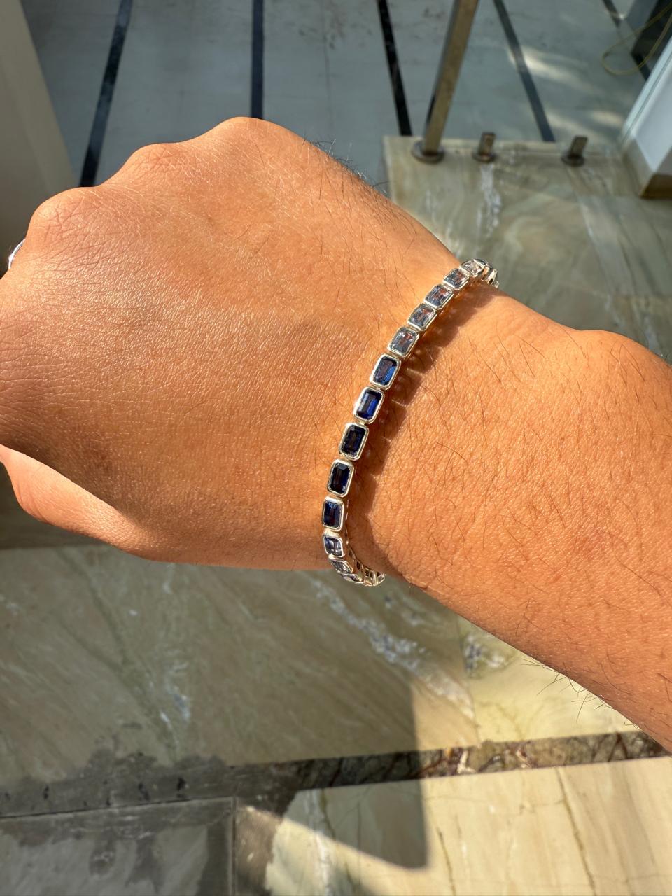 Blue Sapphire Tennis Bracelet | Platinum Sterling Silver, 12 CT