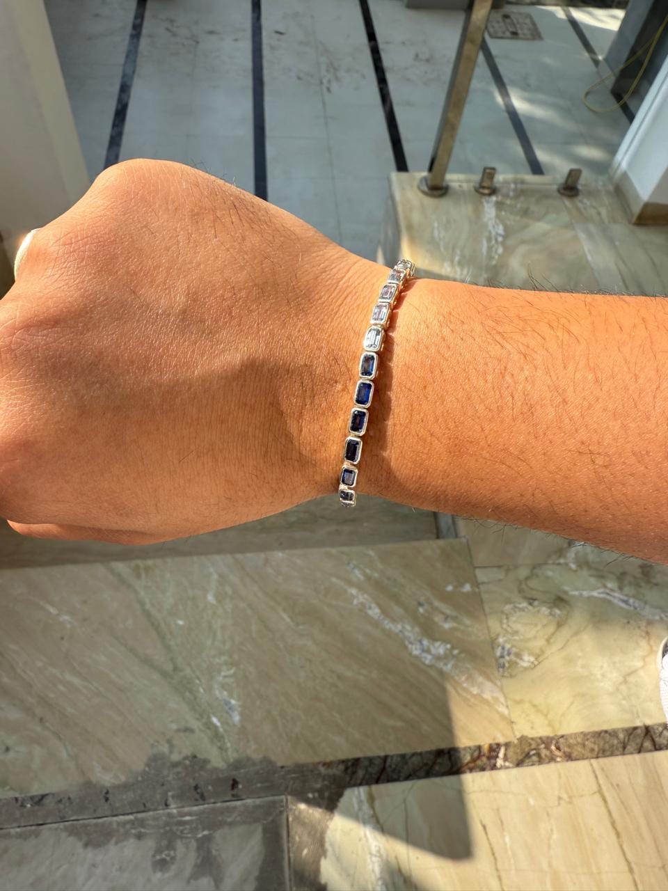 Blue Sapphire Tennis Bracelet | Platinum Sterling Silver, 12 CT