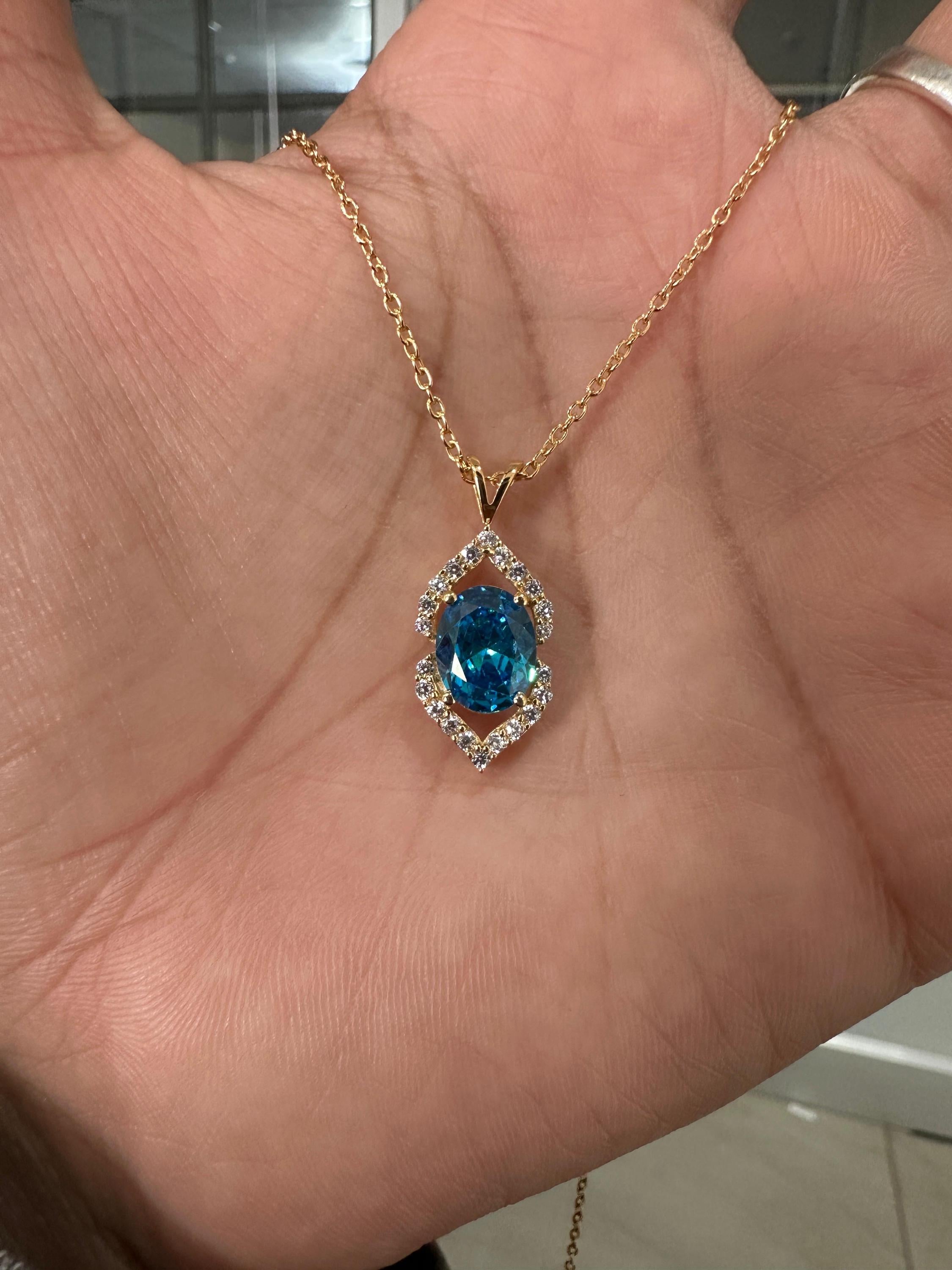 Blue Diamond Halo Pendant | 2CT Gold Finish 925 Sterling Silver