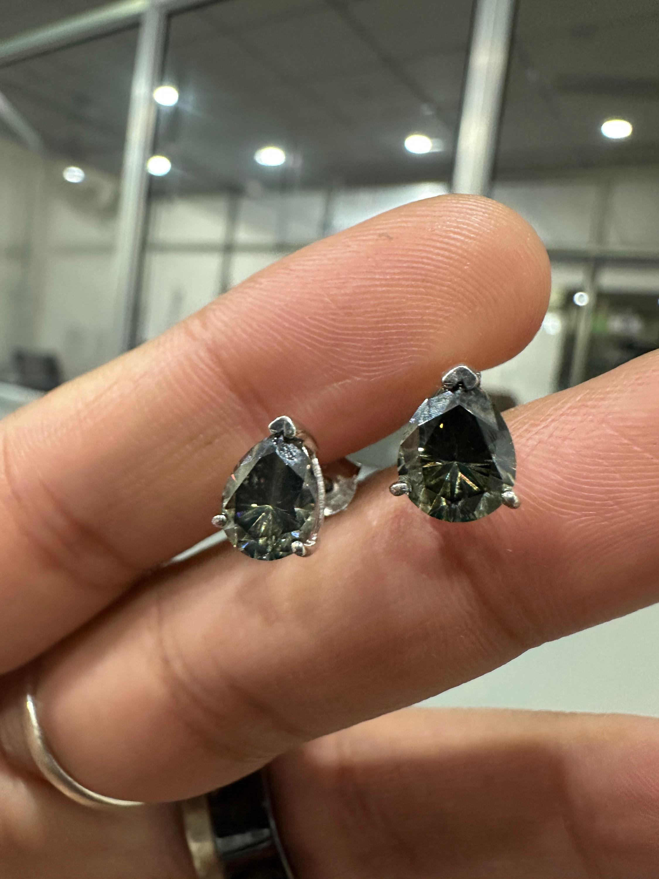 Alexandrite Stud Earrings: Pear Cut Moissanite, 925 Silver Jewelry