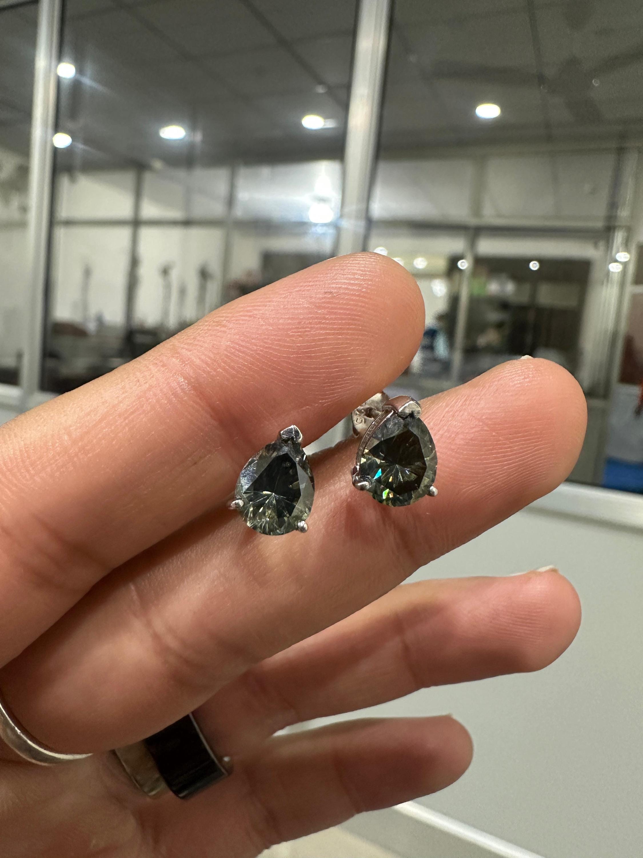 Alexandrite Stud Earrings: Pear Cut Moissanite, 925 Silver Jewelry