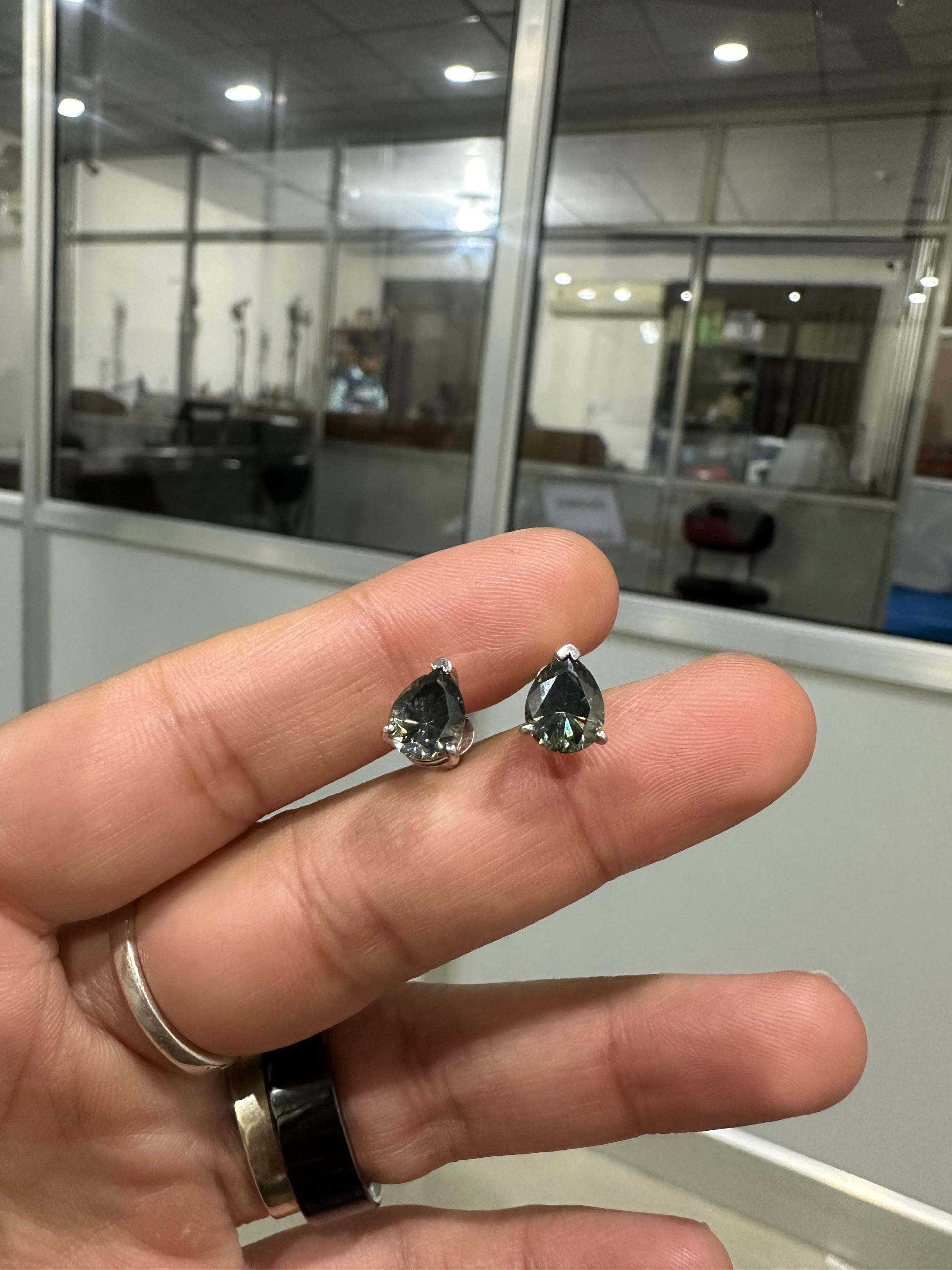 Alexandrite Stud Earrings: Pear Cut Moissanite, 925 Silver Jewelry