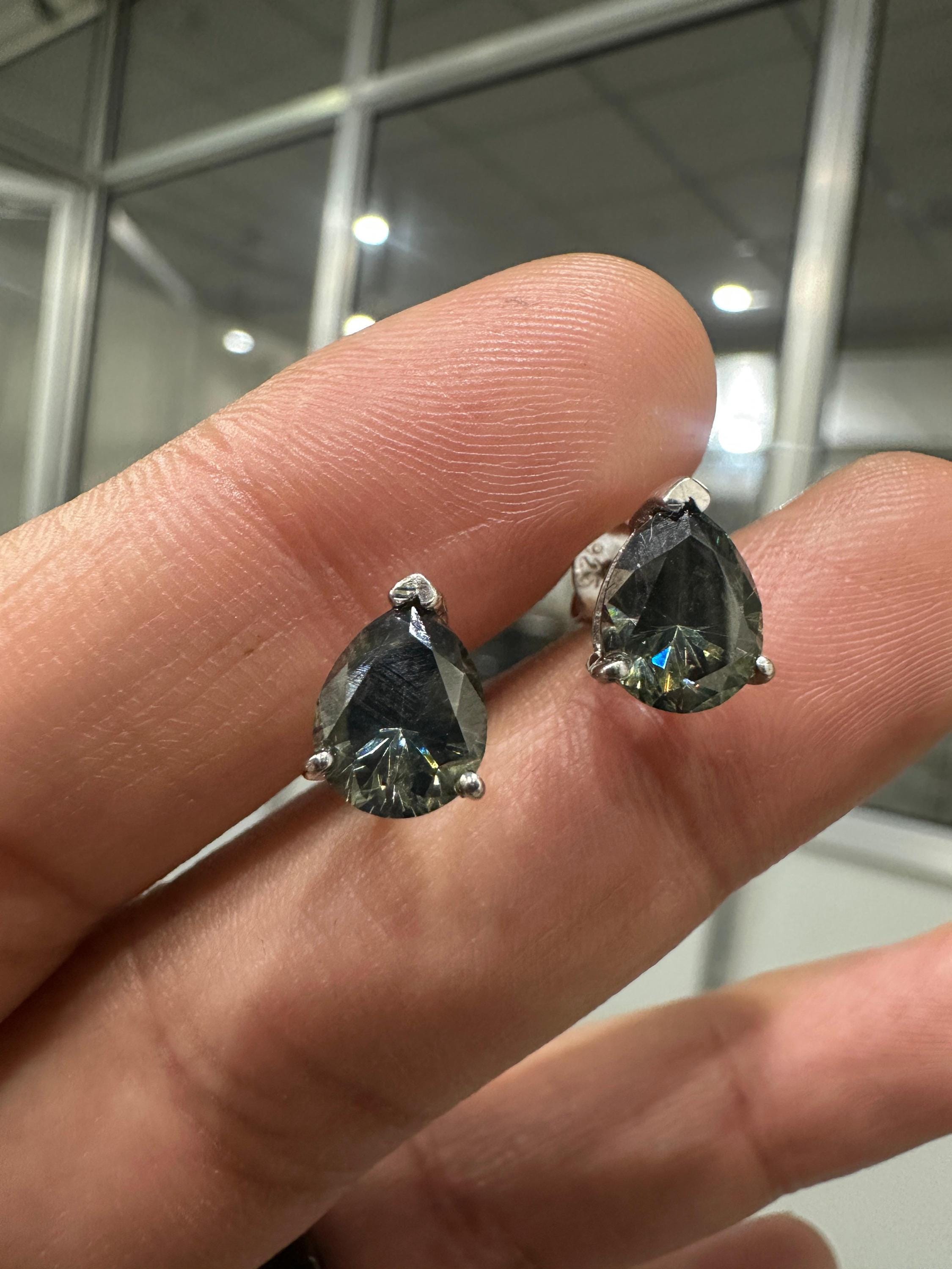 Alexandrite Stud Earrings: Pear Cut Moissanite, 925 Silver Jewelry