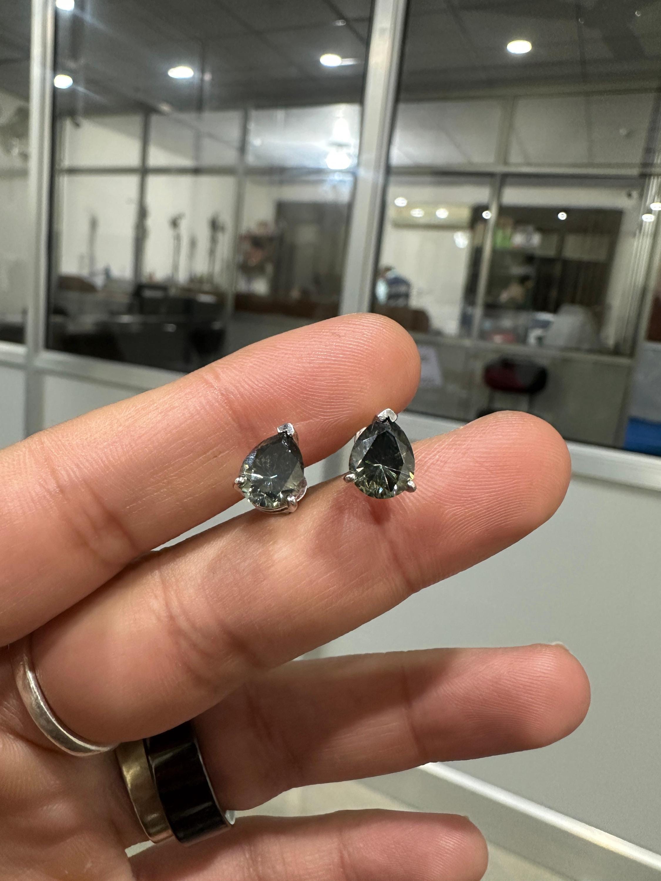 Alexandrite Stud Earrings: Pear Cut Moissanite, 925 Silver Jewelry