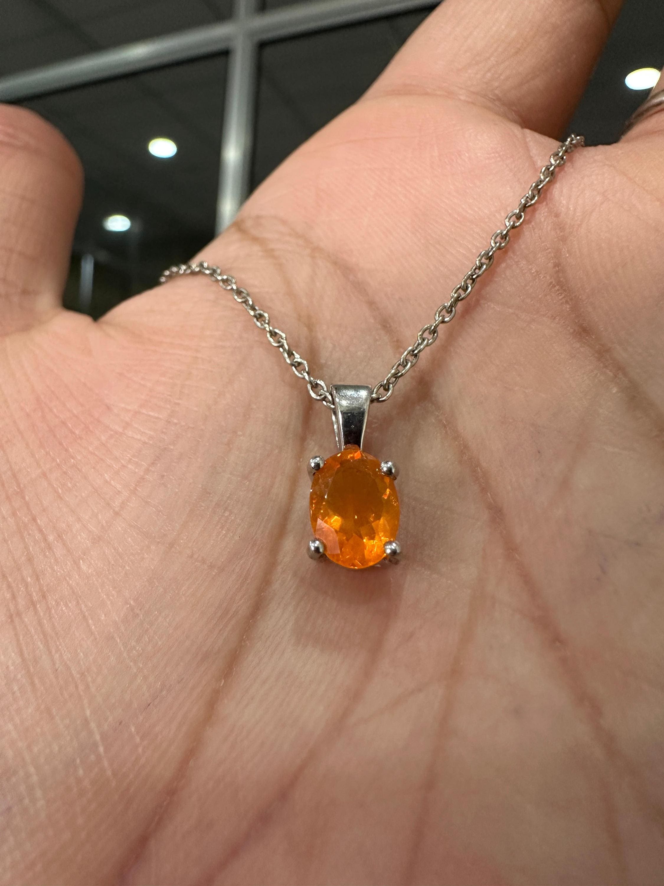 1CT Mexican Fire Opal Pendant | 925 Silver Minimal Necklace | Jewelry for Gift