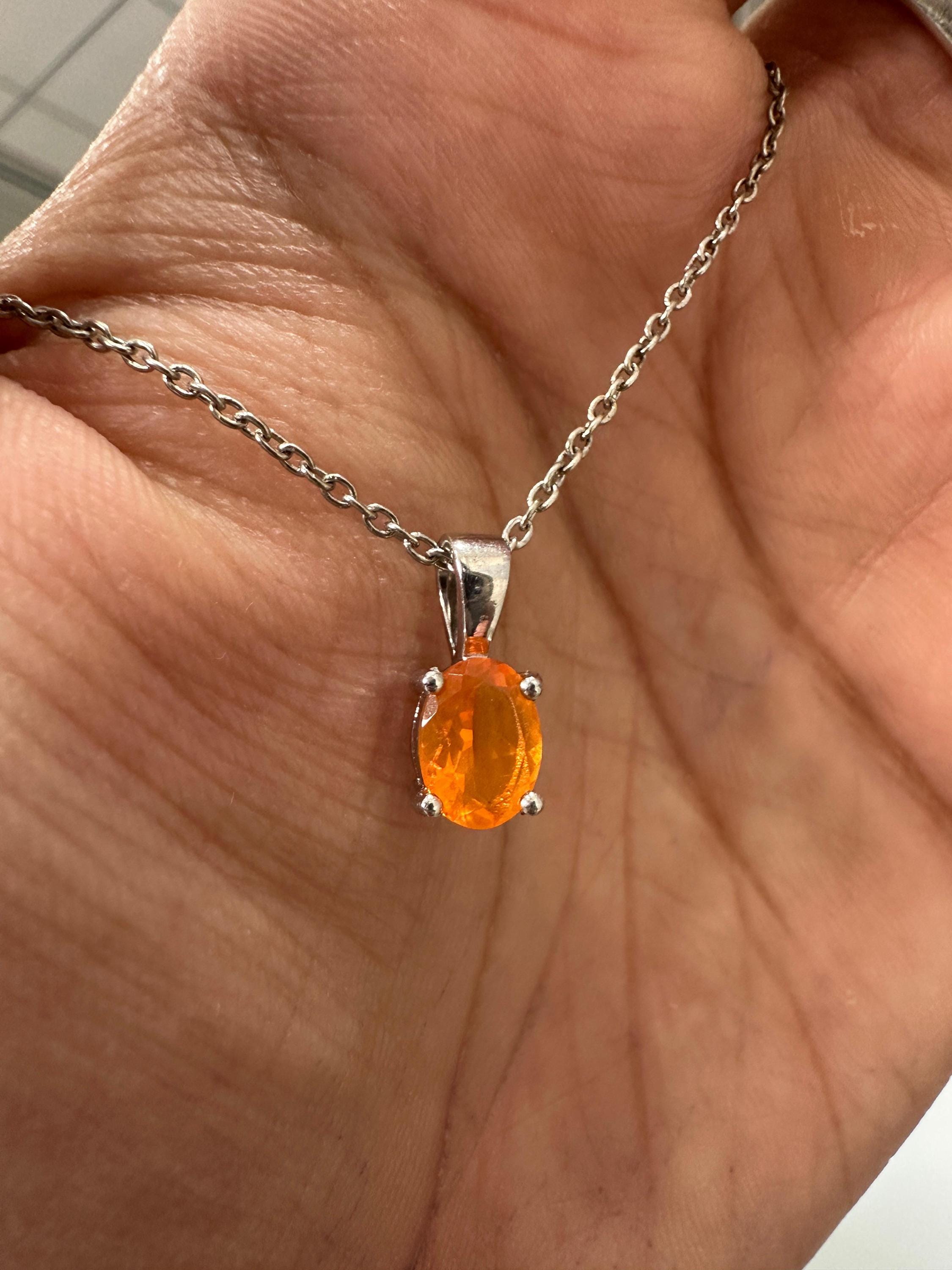 1CT Mexican Fire Opal Pendant | 925 Silver Minimal Necklace | Jewelry for Gift