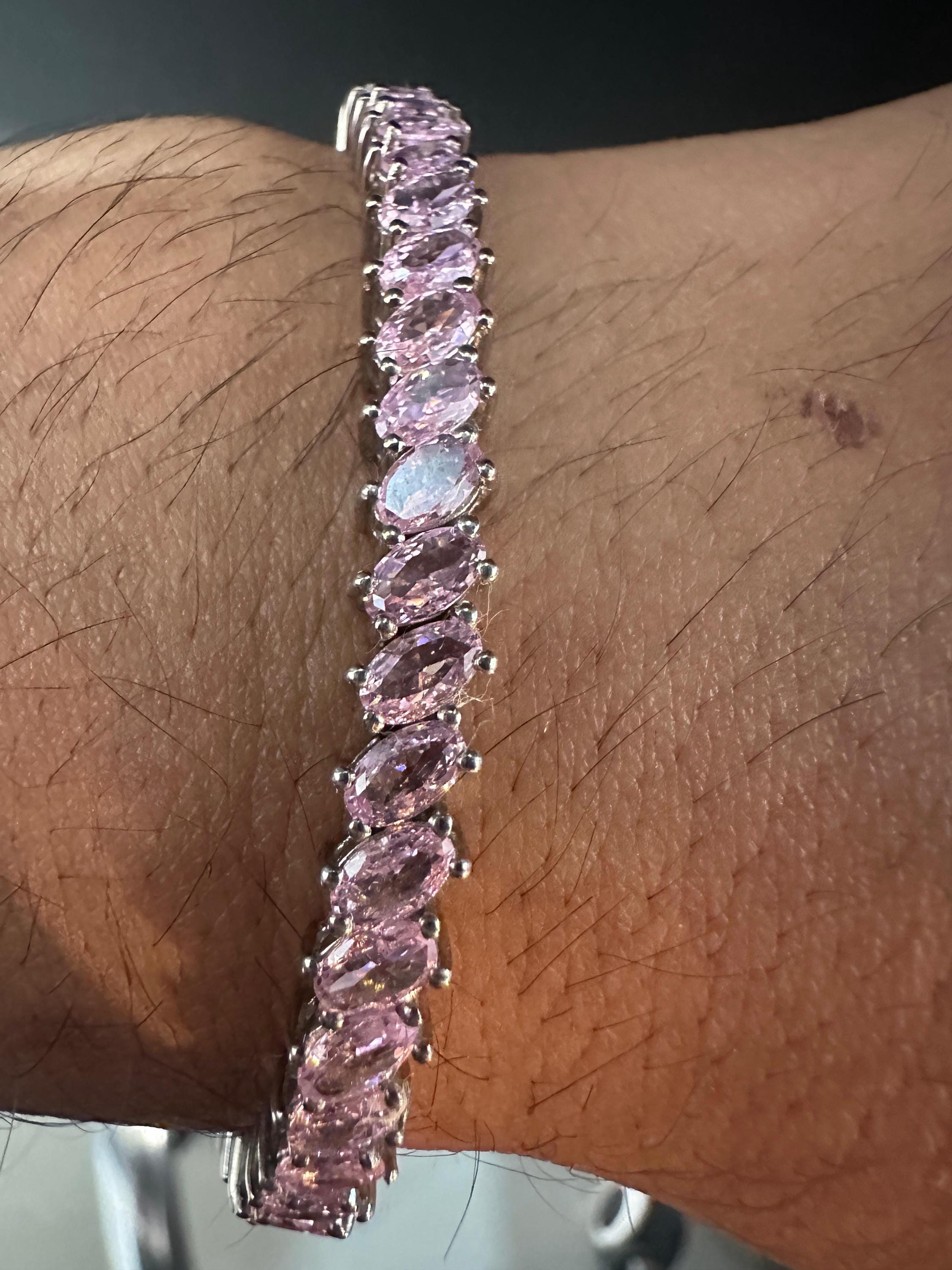 Pink Diamond Oval Cut Tennis Bracelet | 925 Sterling Silver