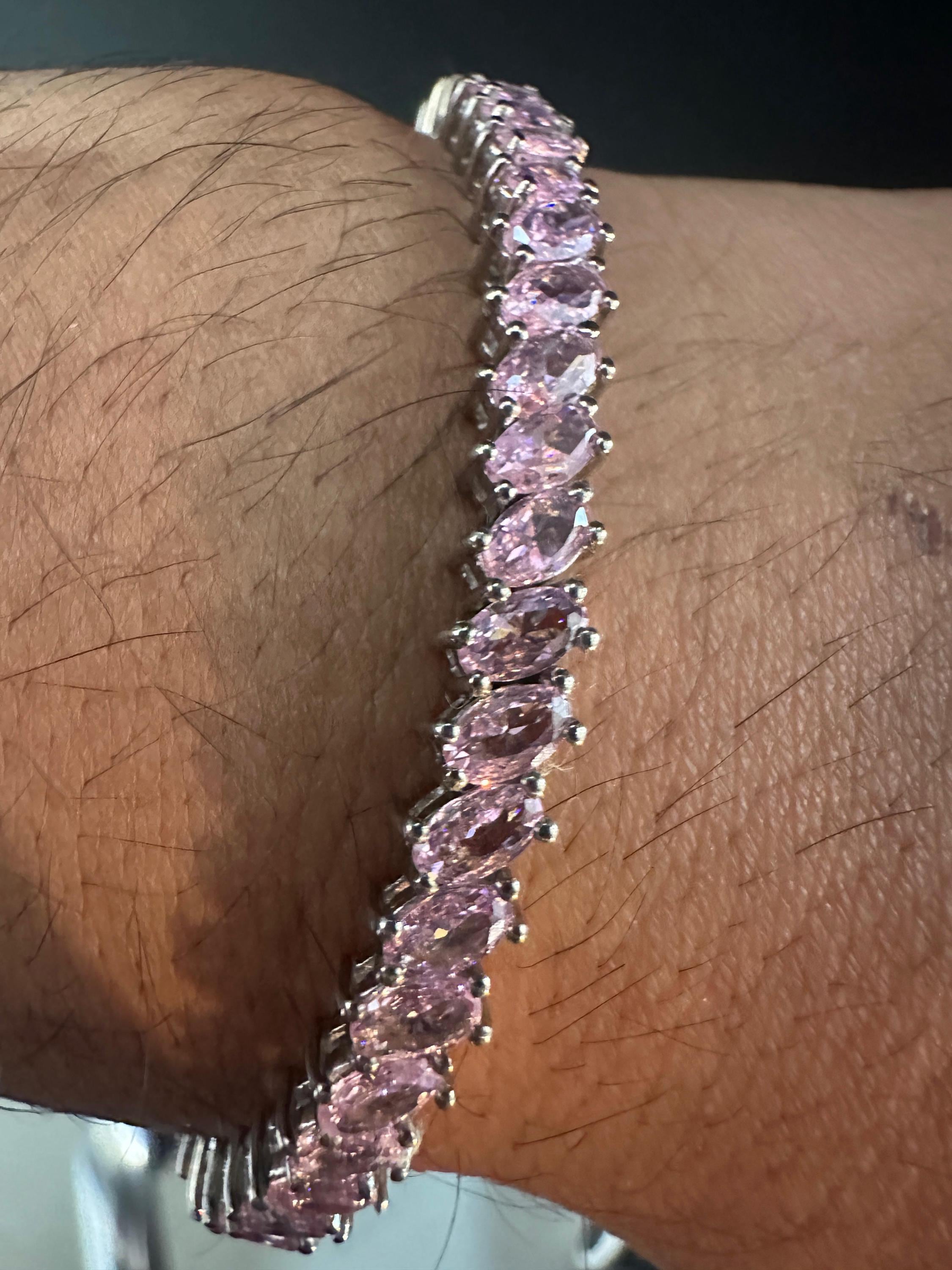 Pink Diamond Oval Cut Tennis Bracelet | 925 Sterling Silver