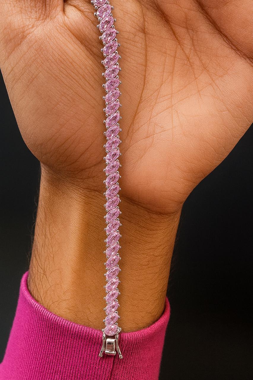 Pink Diamond Oval Cut Tennis Bracelet | 925 Sterling Silver