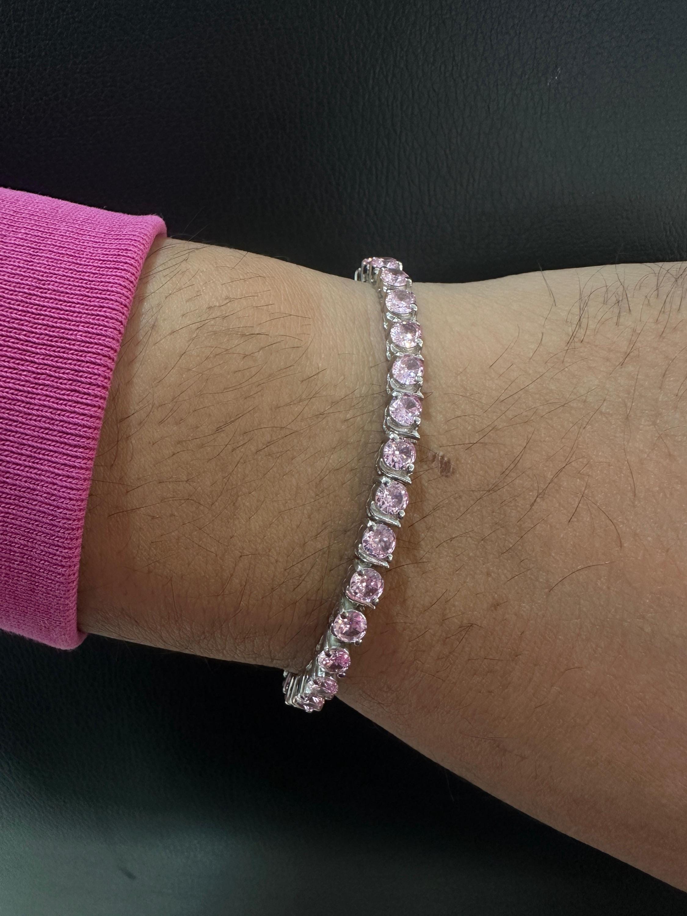 Pink Diamond Tennis Bracelet | 925 Sterling Silver, Luxury jewelry for gift