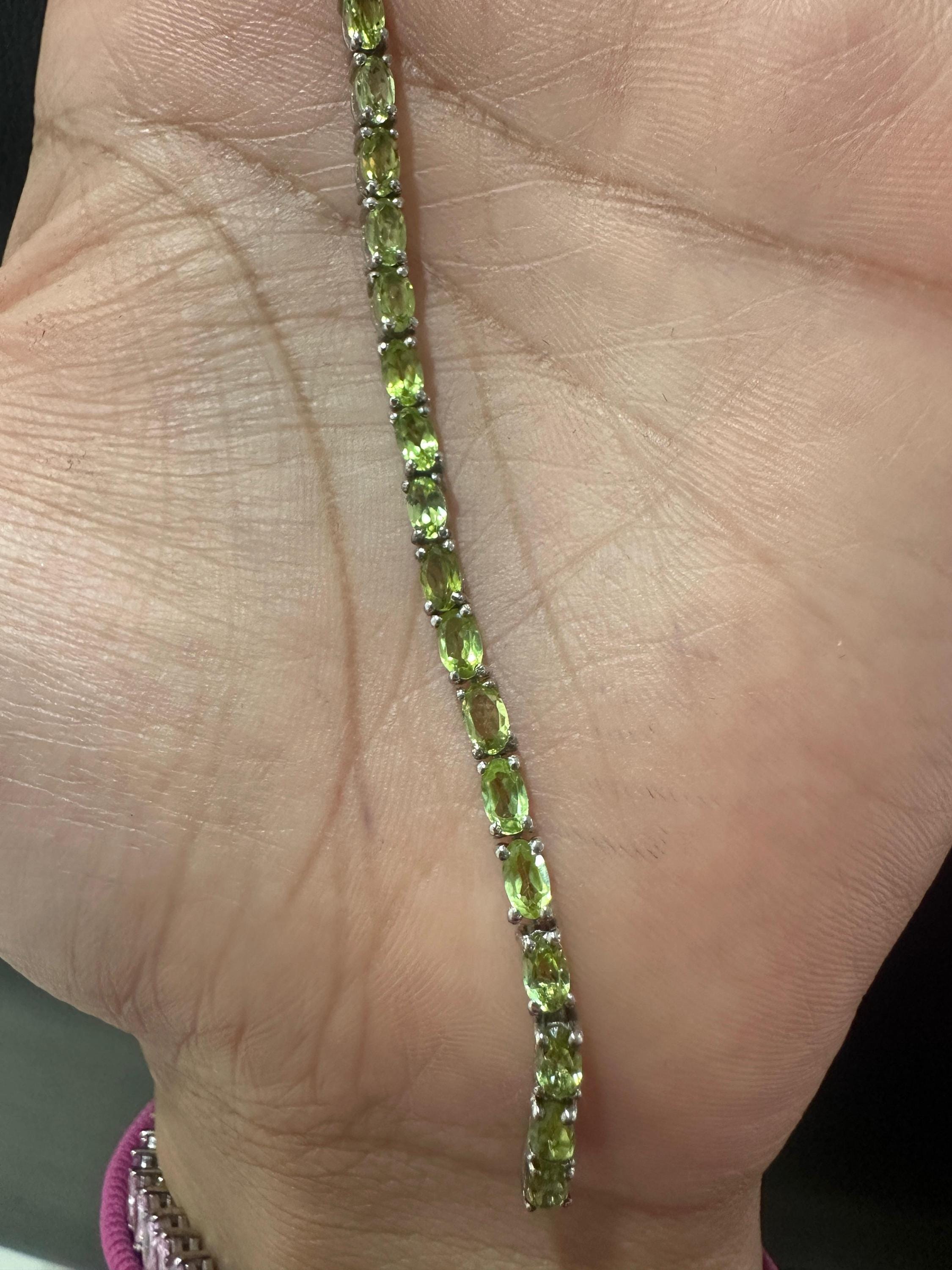 Parrot Green Peridot Tennis Bracelet | 14k White Gold, Anniversary Gift for her