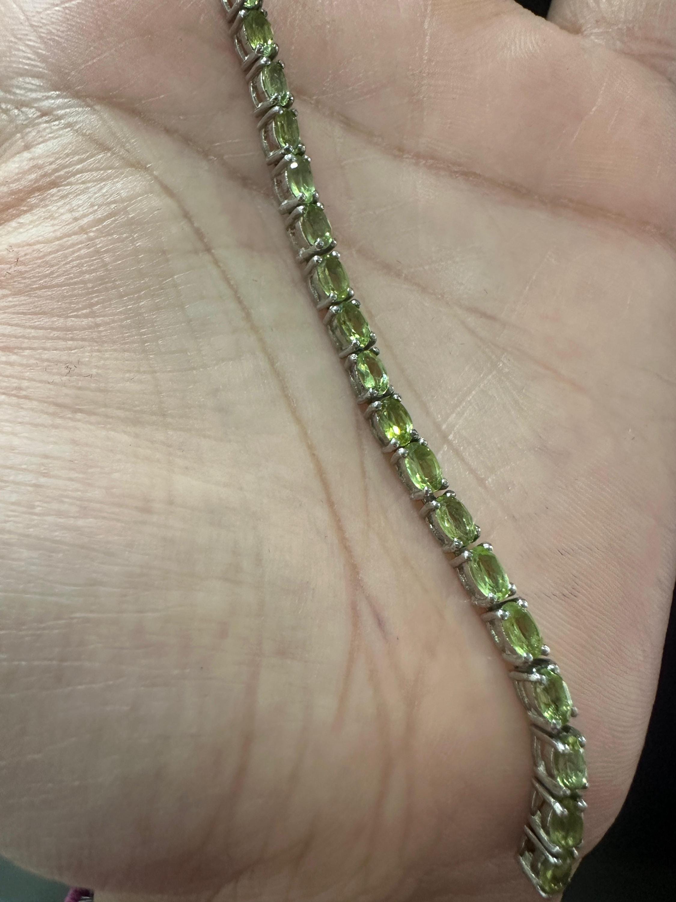 Parrot Green Peridot Tennis Bracelet | 14k White Gold, Anniversary Gift for her